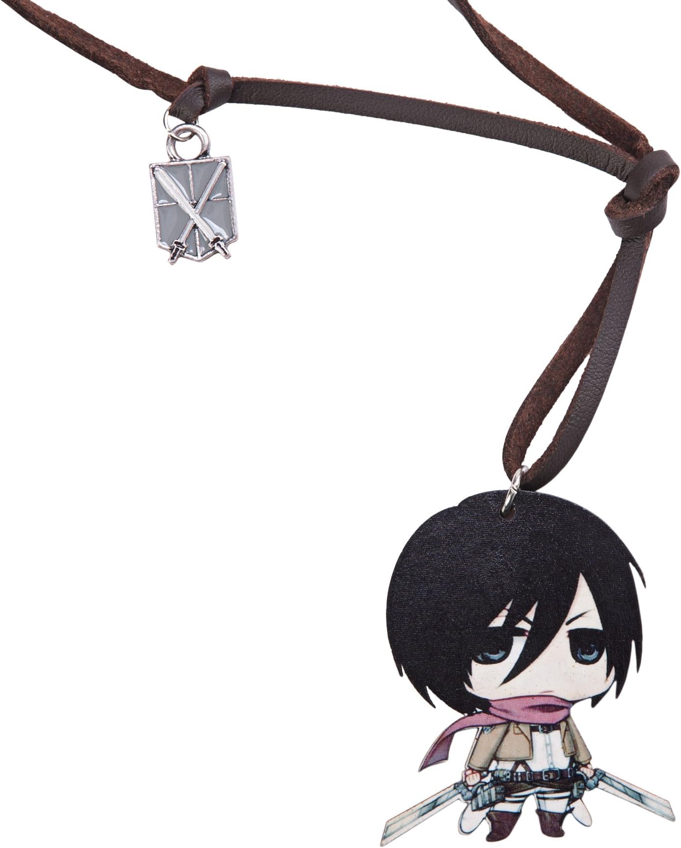 Attack on Titan Mikasa Wooden Chibi and Cadet Dual-Sword Pendant Necklace
