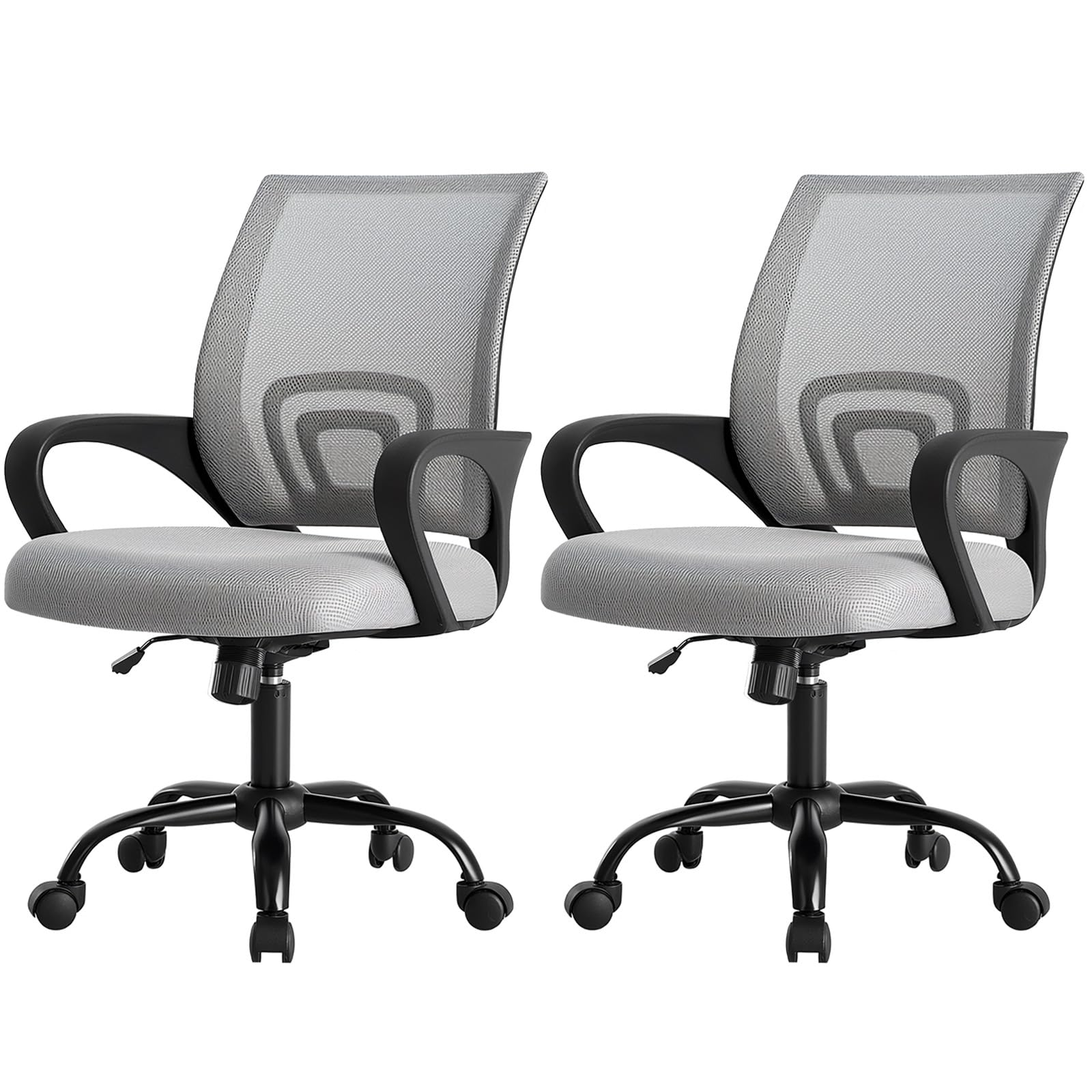 DUMOS Office Desk Chair - Ergonomic Mid Back with Lumbar Support & Rocking Mode, Height Adjustable with Fixed Armrest, for Home, Computer, Gaming,