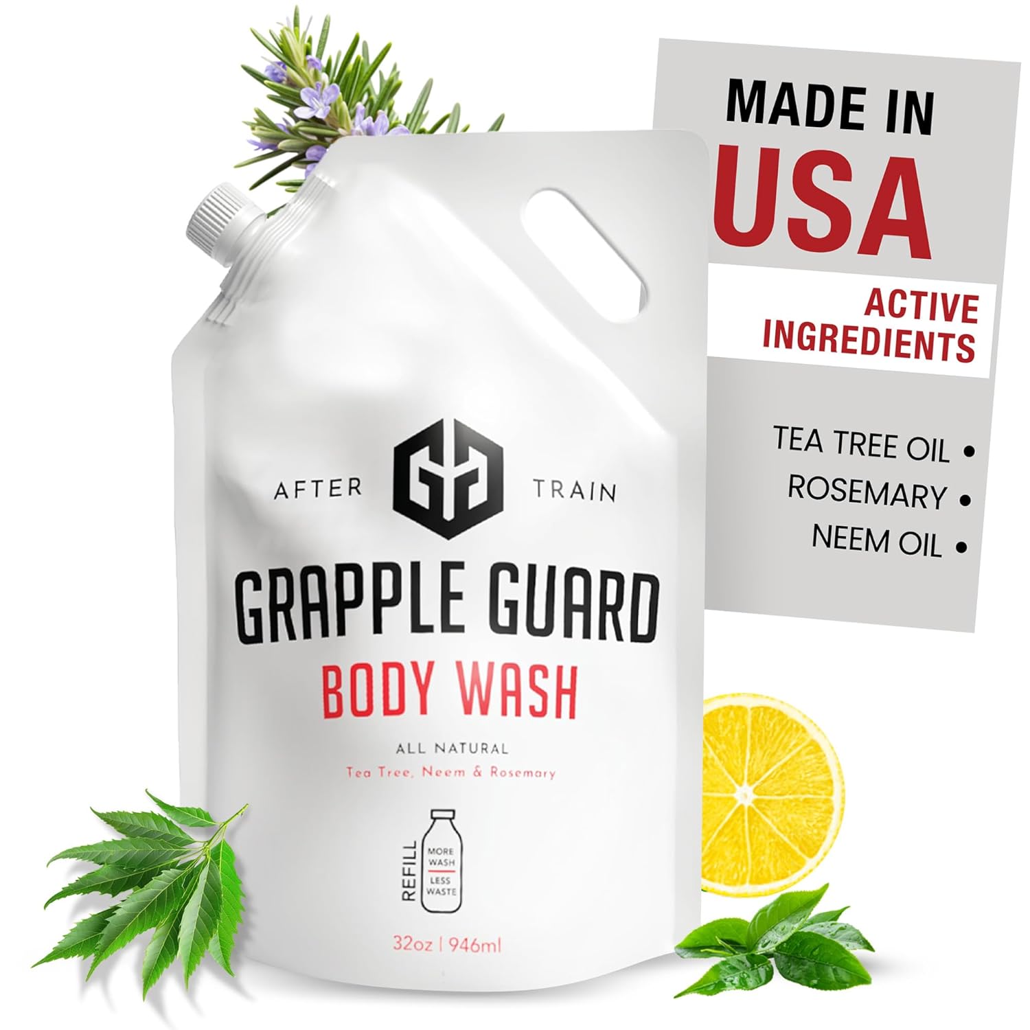 Grapple Guard Tea Tree Body Wash for Men and Women - All Natural Body Wash/Soap with Citrus Scent, Neem & Rosemary Oils for Jiu Jitsu, MMA, Judo Athletes, & All Martial Artists, 10 oz (Pack of 2)