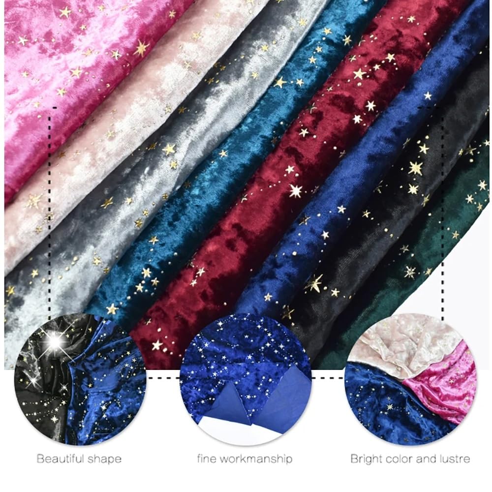 Tela De Terciopelo De Poliéster Y Elastano - 78,74x62,99 Pulgadas, Estampado De Estrellas, Tejido De Punto Tricot Elástico Y Resistente Al Deshilachado For Vestidos Y Manualidades(Beige)