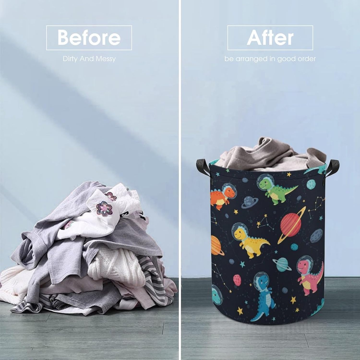 Space Dinosaur Laundry Basket Dinosaur Decor Boys Hamper Clothes Hamper Toy Storage Bin for Kids Bedroom Bathroom