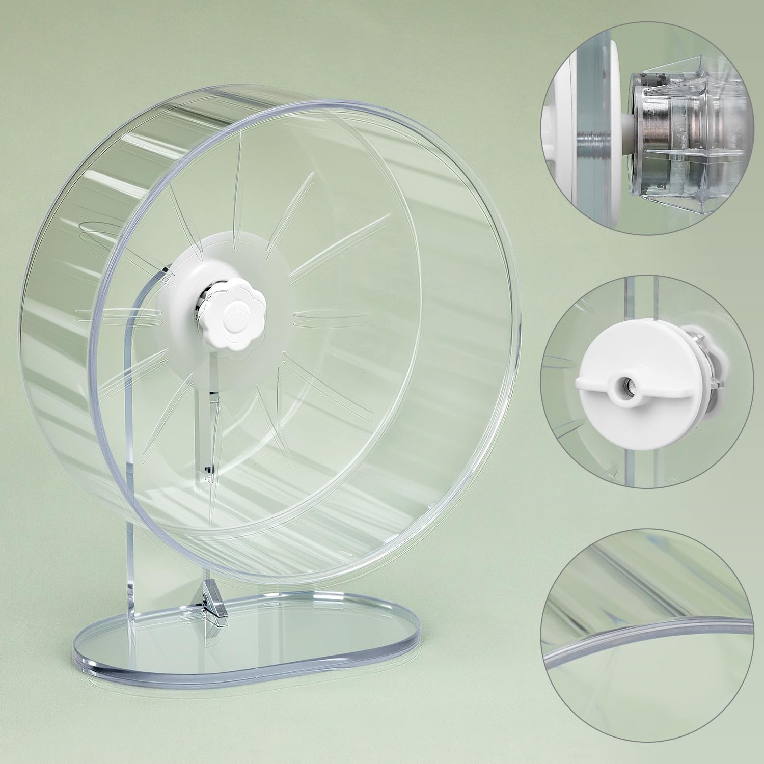 QWORK® Ruota per Criceti Silenziosa, 22 cm - Antiscivolo con Supporto Regolabile per Criceti, Topi, Gerbilli e Roditori - in Acrilico Trasparente