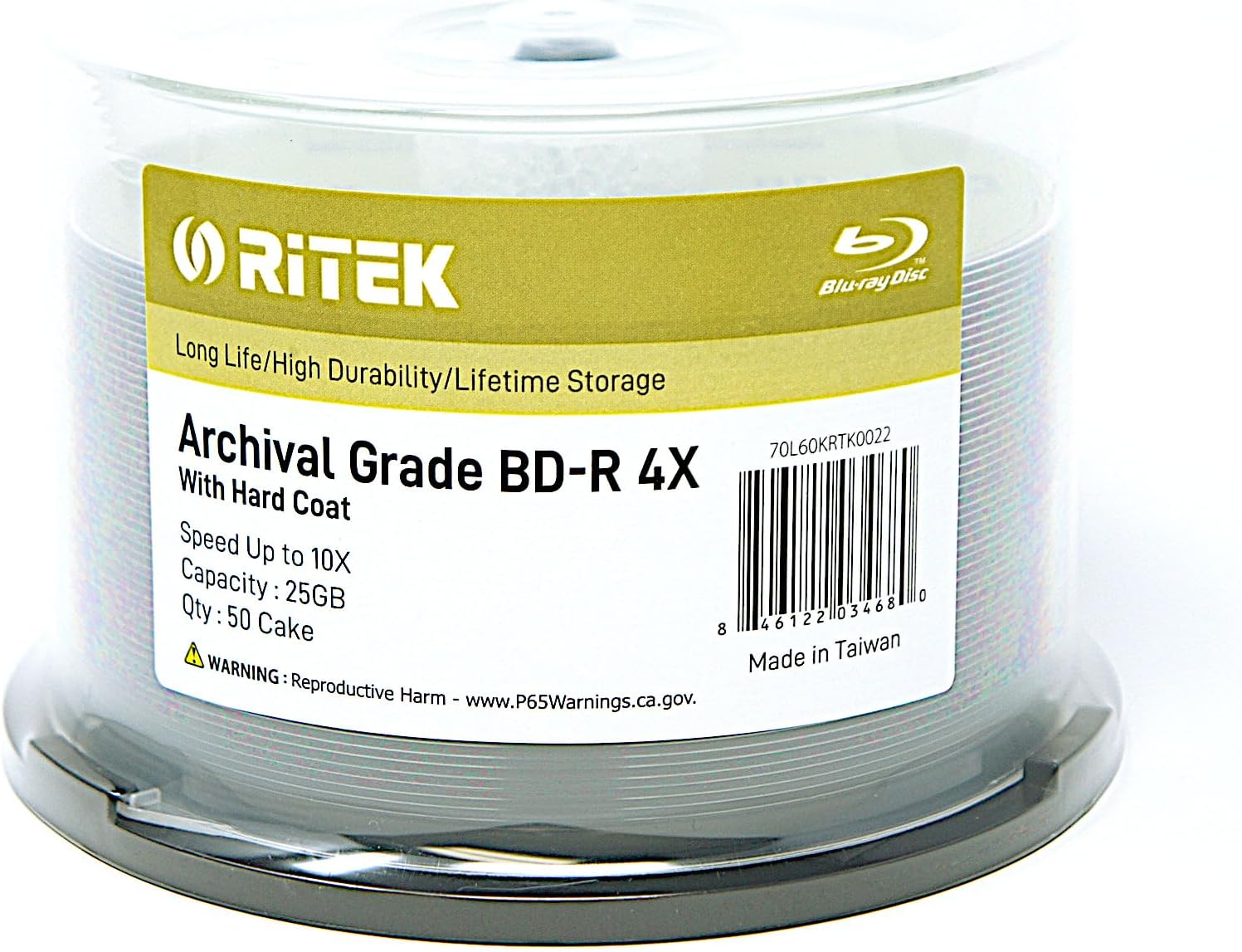 50 Pack Ritek BD-R 25GB 4X Archival Grade Blank Disc Certified by ADTC Japan