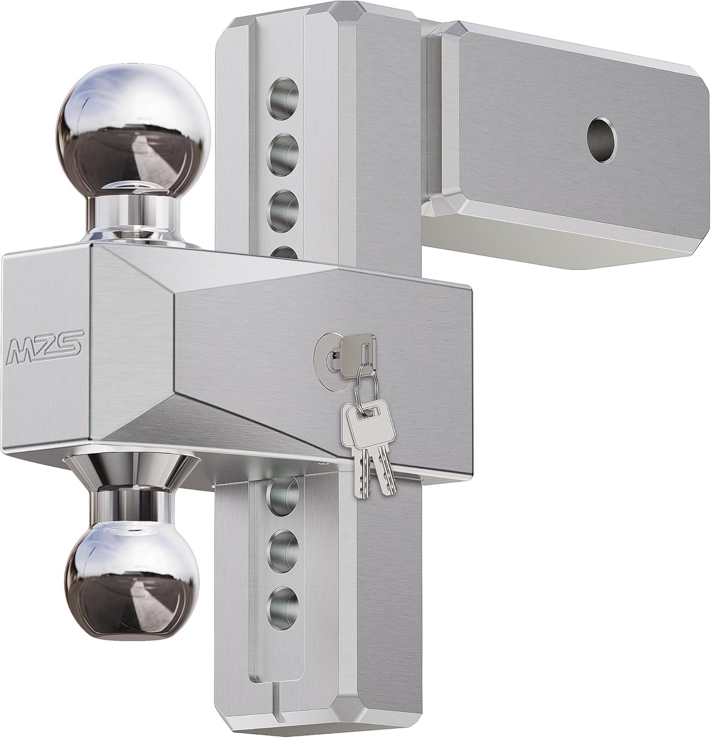 MZS Upgraded Aluminum Adjustable Trailer Hitch - Fits 3 Inch Receiver - Heavy Duty Drop Hitch-Tow Hitch with 8-Inch Drop/Rise for Truck(21,000 LBS GTW) Chrome