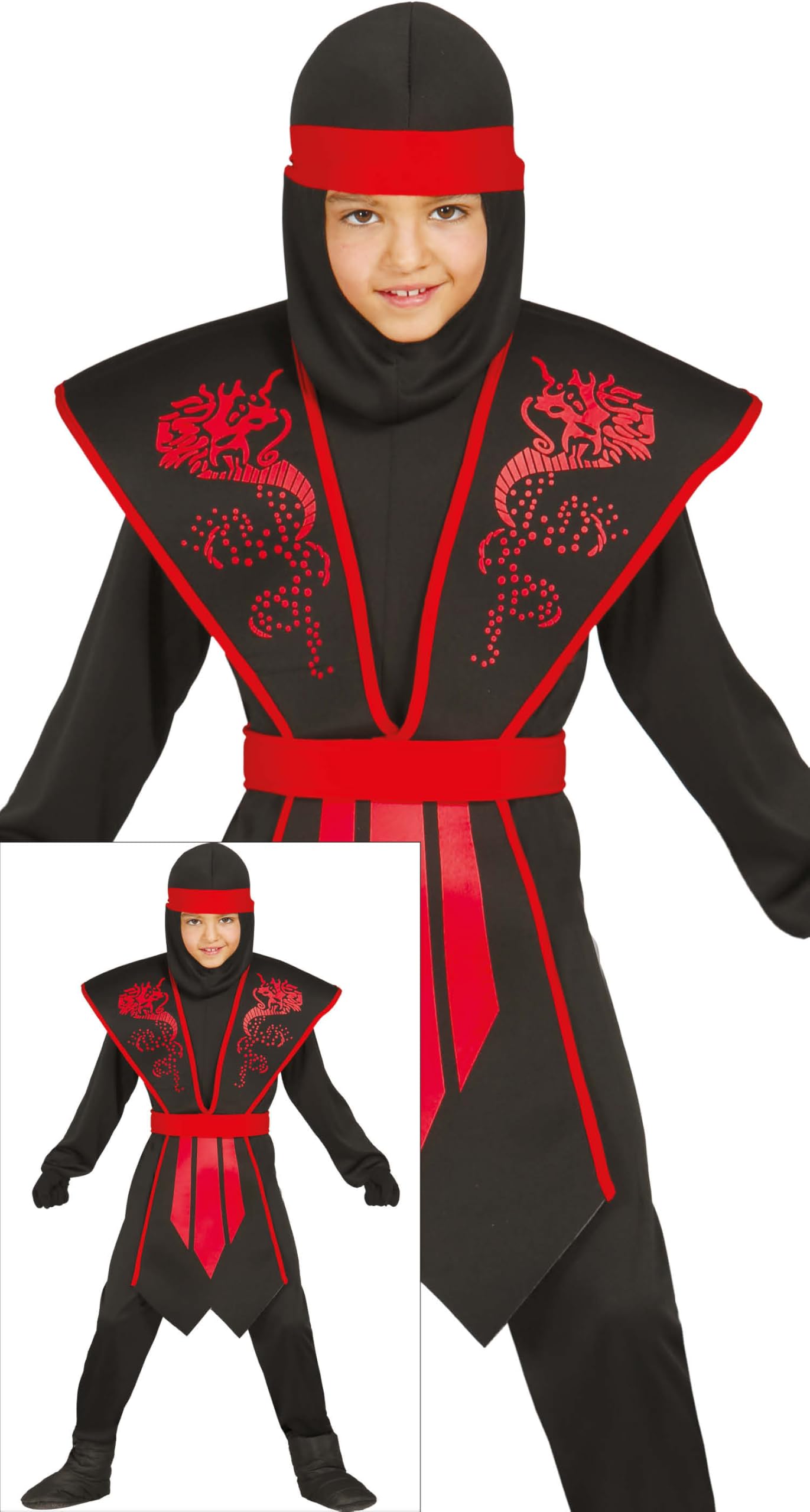 FIESTAS GUIRCA Shadow Ninja Boys Fancy Dress Costume - Red Dragon Ninja Costume - Boys Halloween Costumes Age 3-4 Years