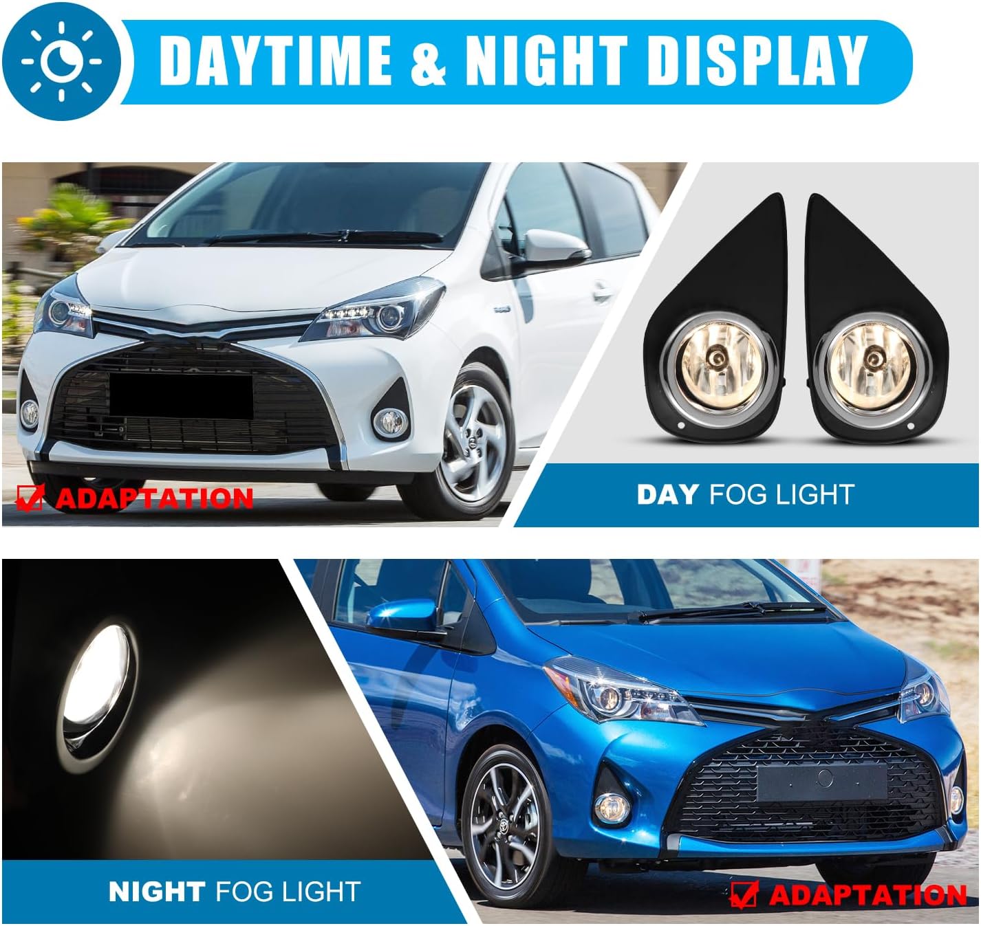 CPW OEM Fog Lights Fit For 2015 2016 2017 Toyota Yaris 2/4 Door Hatchback, Driver & Passenger Driving Fog Lamps w/ H11 Halogen Bulbs & Switch & Wiring Harness (Black Housing Clear Lens)