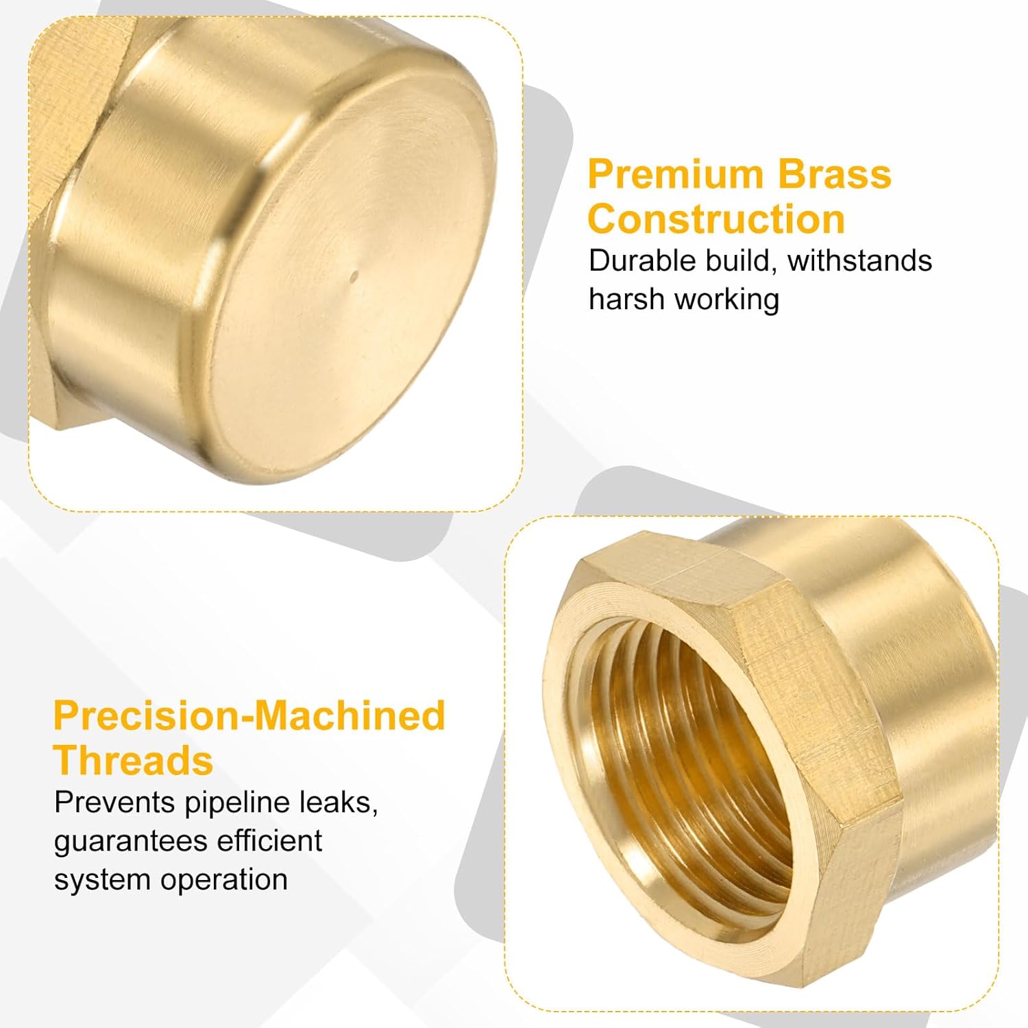 PATIKIL 1/2" NPT Female Brass Pipe Fitting Cap, 2Pcs Hex Head Tubing Thread Ends Cap Sealing Fittings for Refrigeration Gas Air Water Oil Line, Brass Tone
