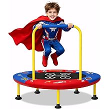 BLUERISE 3FT Foldable Toddler Trampoline Easy to Assemble 110lb Red | ASTM-certified, spring-free, foam handle, no-gap noiseless mat, indoor/outdoor use, for kids ages 1-6, gift for boy and girl