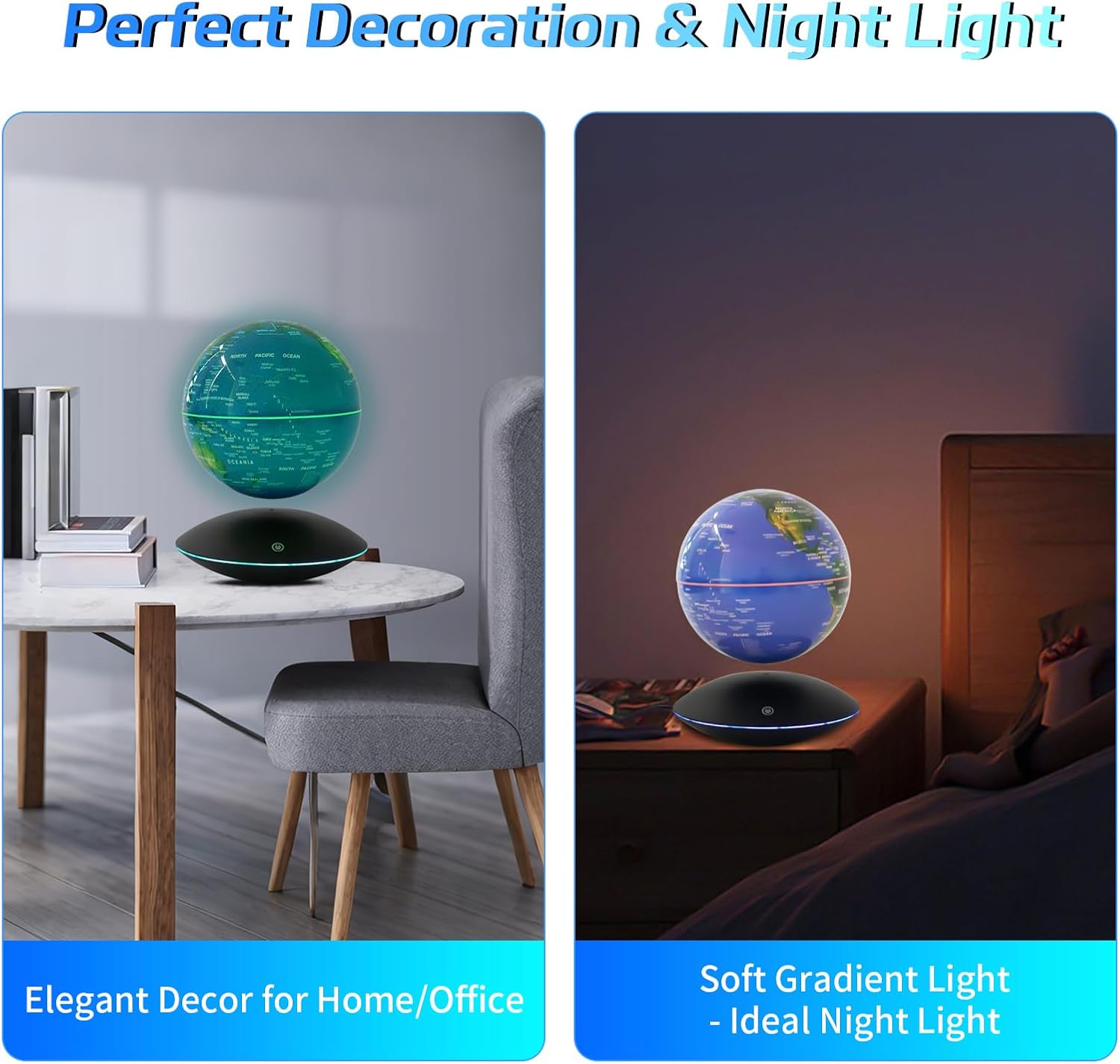 Magnetic Levitation Globe Floating World Map LED Night Light Rotation Globe,6" World Geographic Globes for Home Office Desk Decor Creative Birthday Gifts