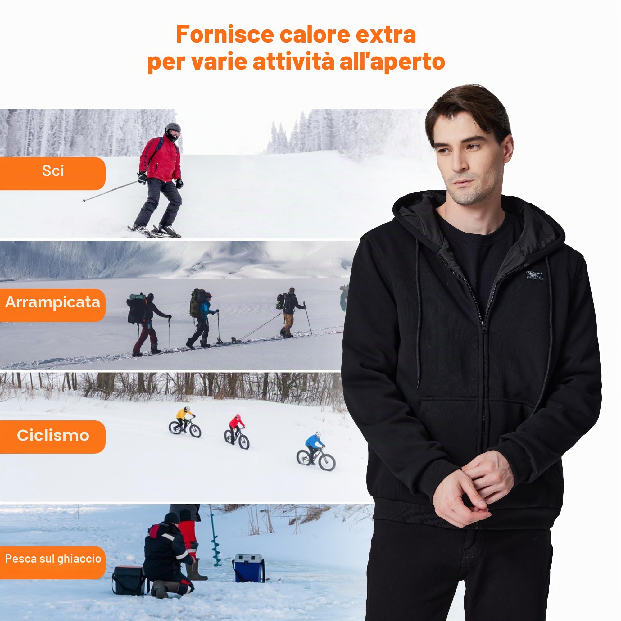 Felpa Riscaldata per Uomo, Giacca Riscaldata con Batteria da 12000mah, Giacca Riscaldato, 3 Temperatura di Riscaldamento & 6 Area di Riscaldamento
