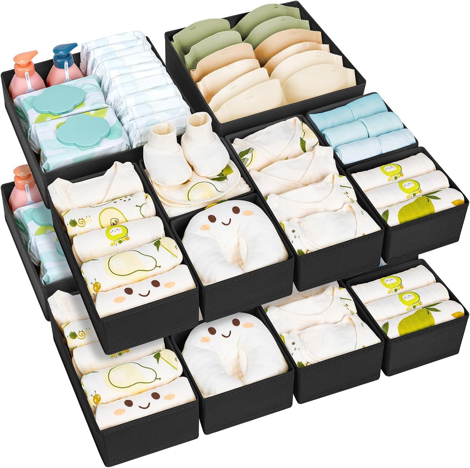 Homsorout Schubladen Organizer Kleiderschrank Organizer - Faltbare Unterwäsche Organizer 15er Set Aufbewahrungsbox Stoff Schubladen Ordnungssystem für Hosen
