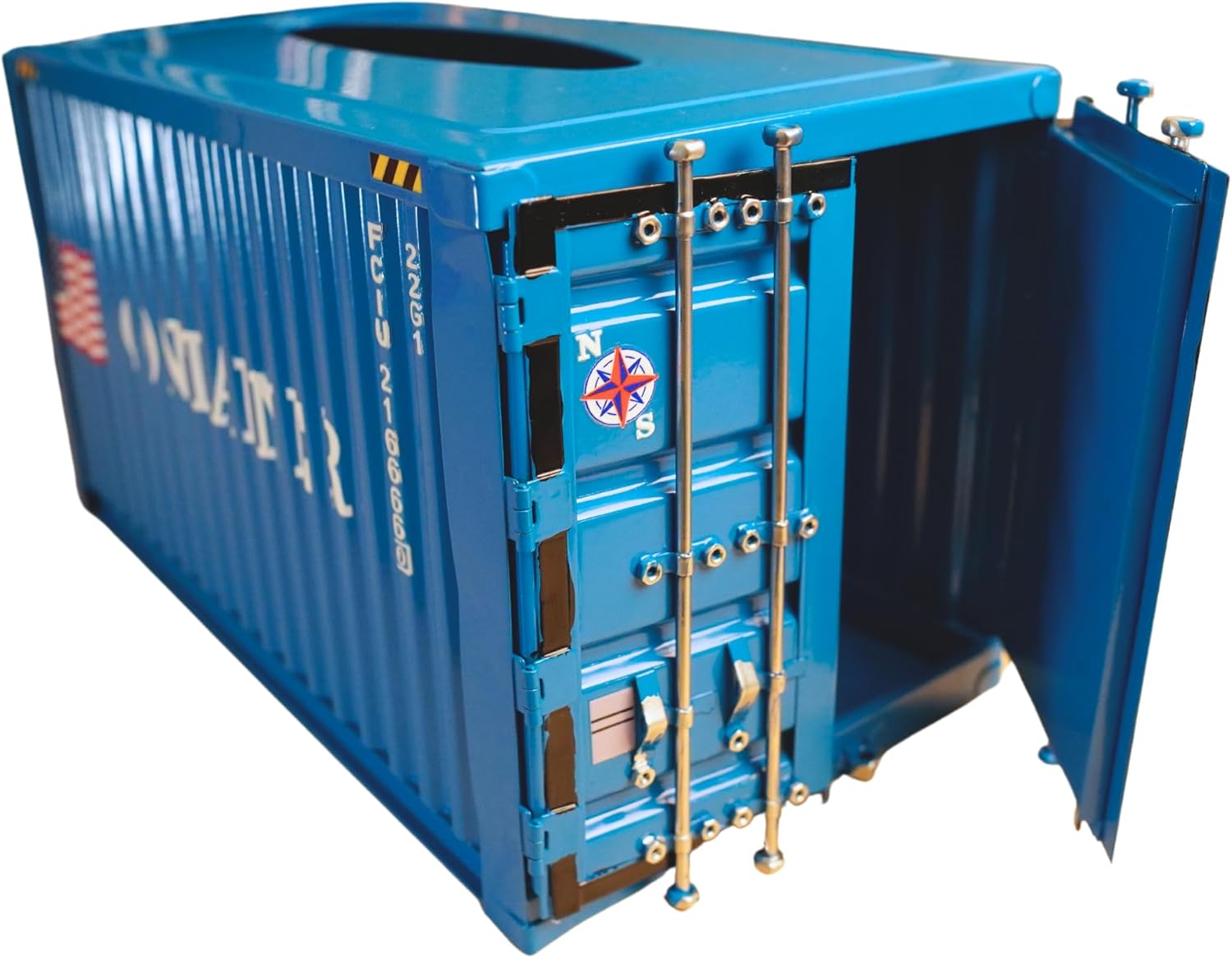 Shipping Container Tissue Box Cover – Sturdy All-Metal Construction, Fits XL US Tissue Boxes – Industrial Decor for Homes, Offices, Restaurants & Man Caves (Blue)