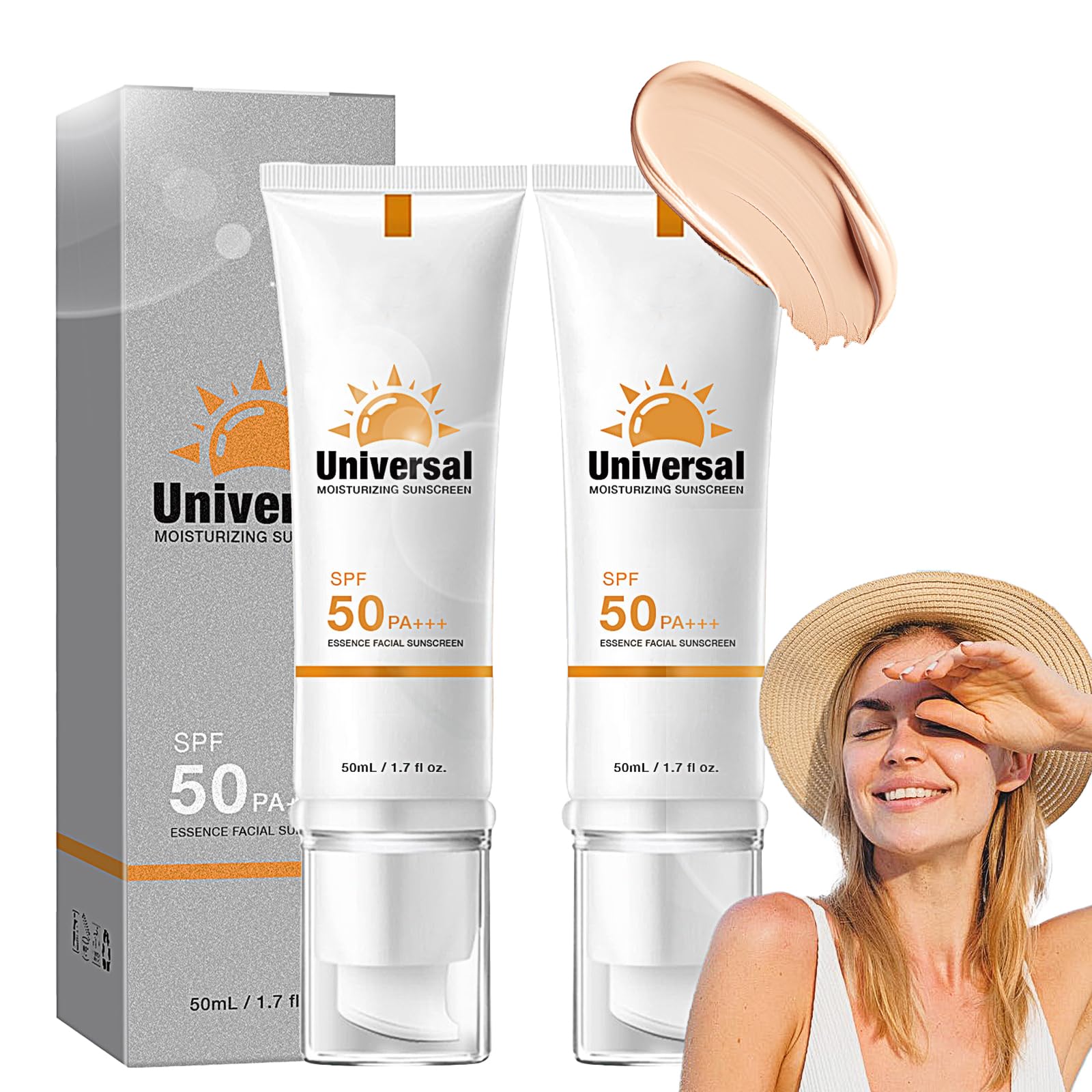 2Pcs Tinted Sunscreen for Face SPF 50, Universal Tinted Moisturizer SPF50 PA+++, Protector Solar Con Color, Hydrating Sun Essence Face Sunscreen,