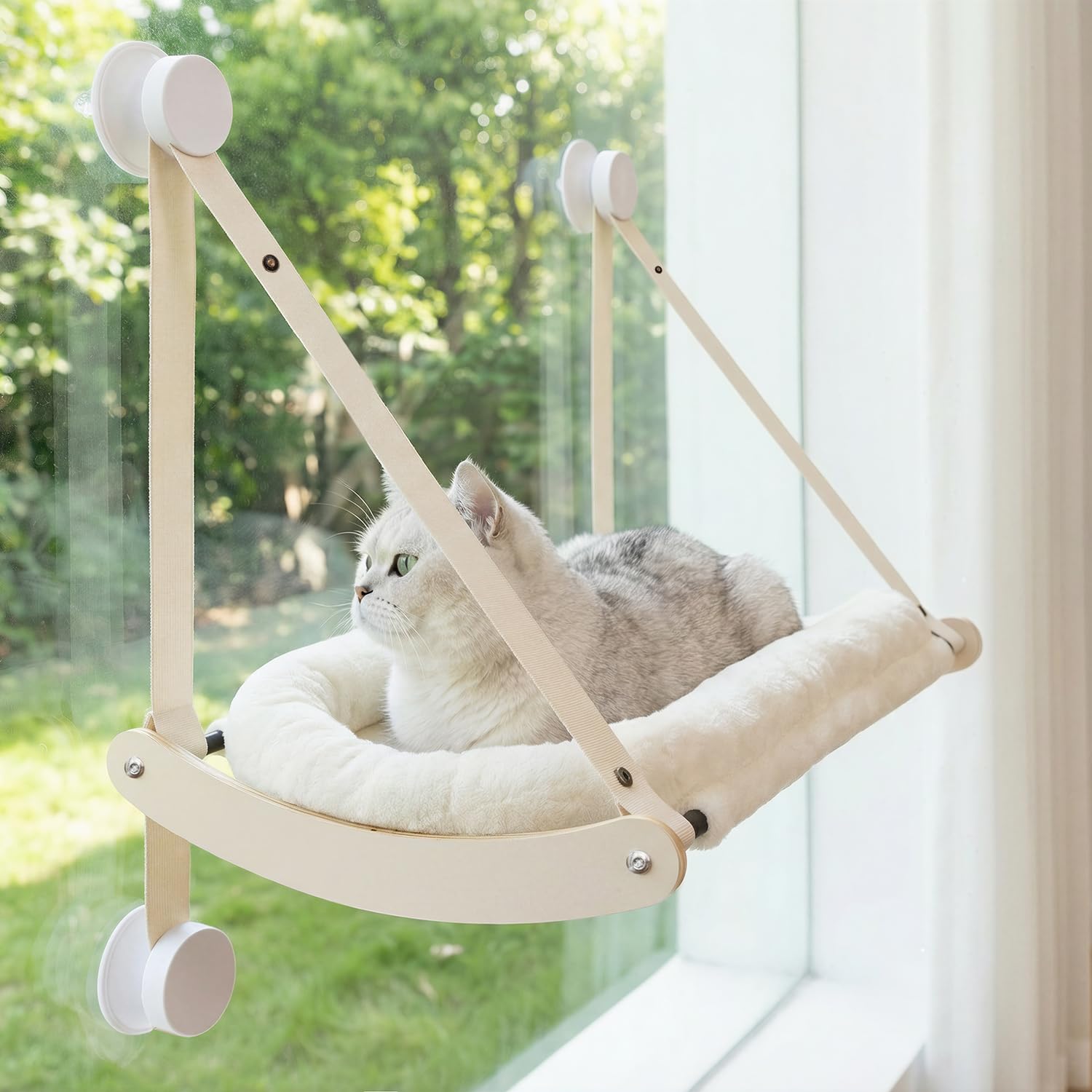 Kilodor Cat Window Perch, Cat Hammock for Window with 4 Strong Suction Cups - Easy Assembly, Solid Wood Frame with Large Cats Bed - Supports Up to 40lbs for Indoor Cats - image 5