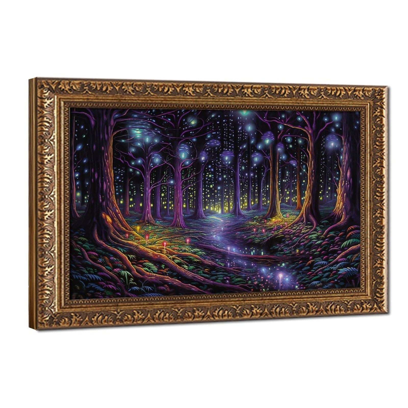 Bareronor Fireflies Illuminate Forest Canvas Poster Bedroom Decor Landscape Office Room Decor Gift 8" L X 12" W