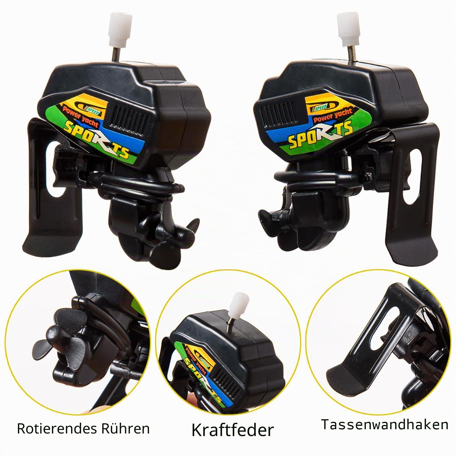 Edelstahl-Clip Bootsmotor-Kaffee-Rührer, aufziehbarer Außenbord-Mini-Boot-Motor, Geschenke für Kaffeeliebhaber, 2 Stück