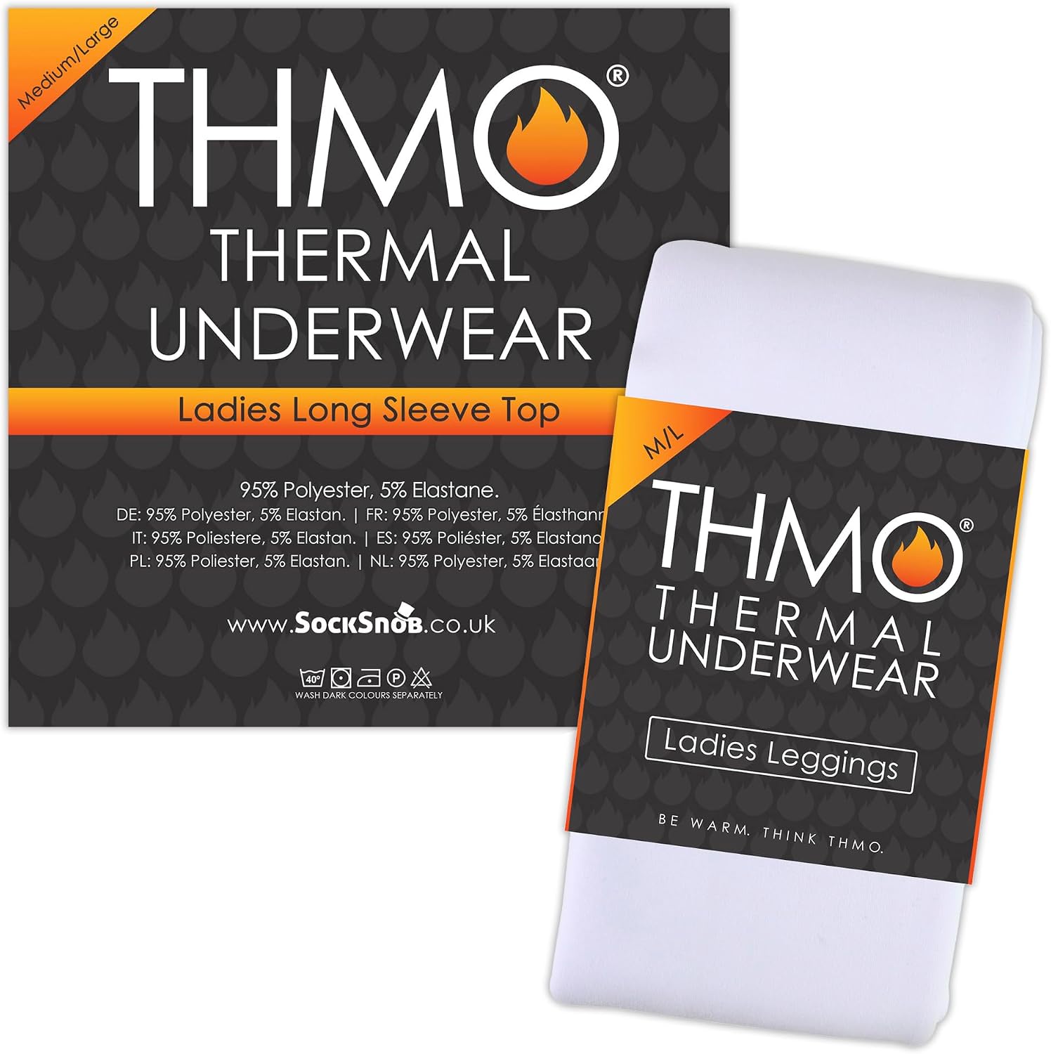 THMO Ladies Thermal Fleece Lined Leggings & Long Sleeve Top Set Insulated Underwear Set For Winter