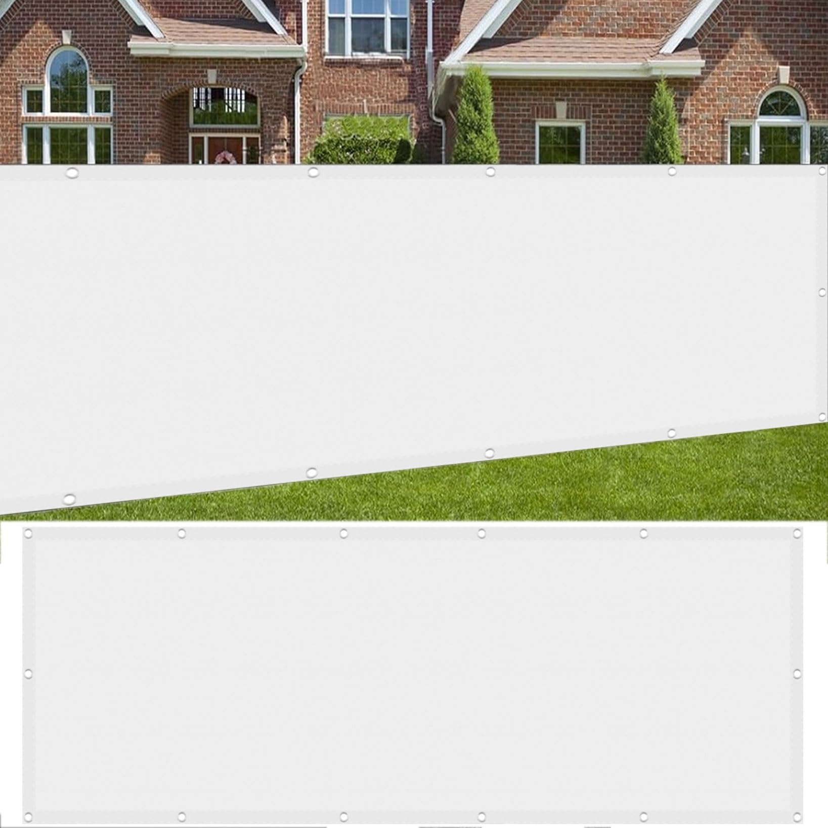 Balcony Privacy Screen Waterproof 110 x 340 cm Weather Resistant Durable Outdoor Privacy Screens and Panels with Holes and Cable Ties for Outdoor, Garden, Backyard, Rails, White