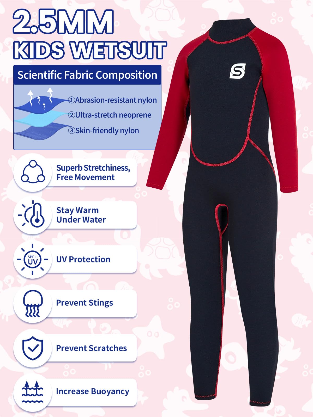 Combinaison en néoprène 2,5 mm pour enfant | Maillot de bain thermique pour la natation, la plongée, le surf, | Combinaison chaude courte et longue en néoprène pour filles et garçons |