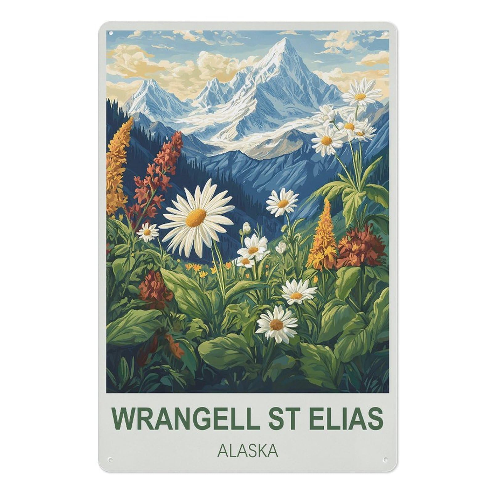 Wrangell St Elias Alaska Retro Design Tin Paintings Vintage Tin Sign 08x12inch(20x30cm) Wall Art for Home Office Bedroom Living Room Cafes Wall Decor