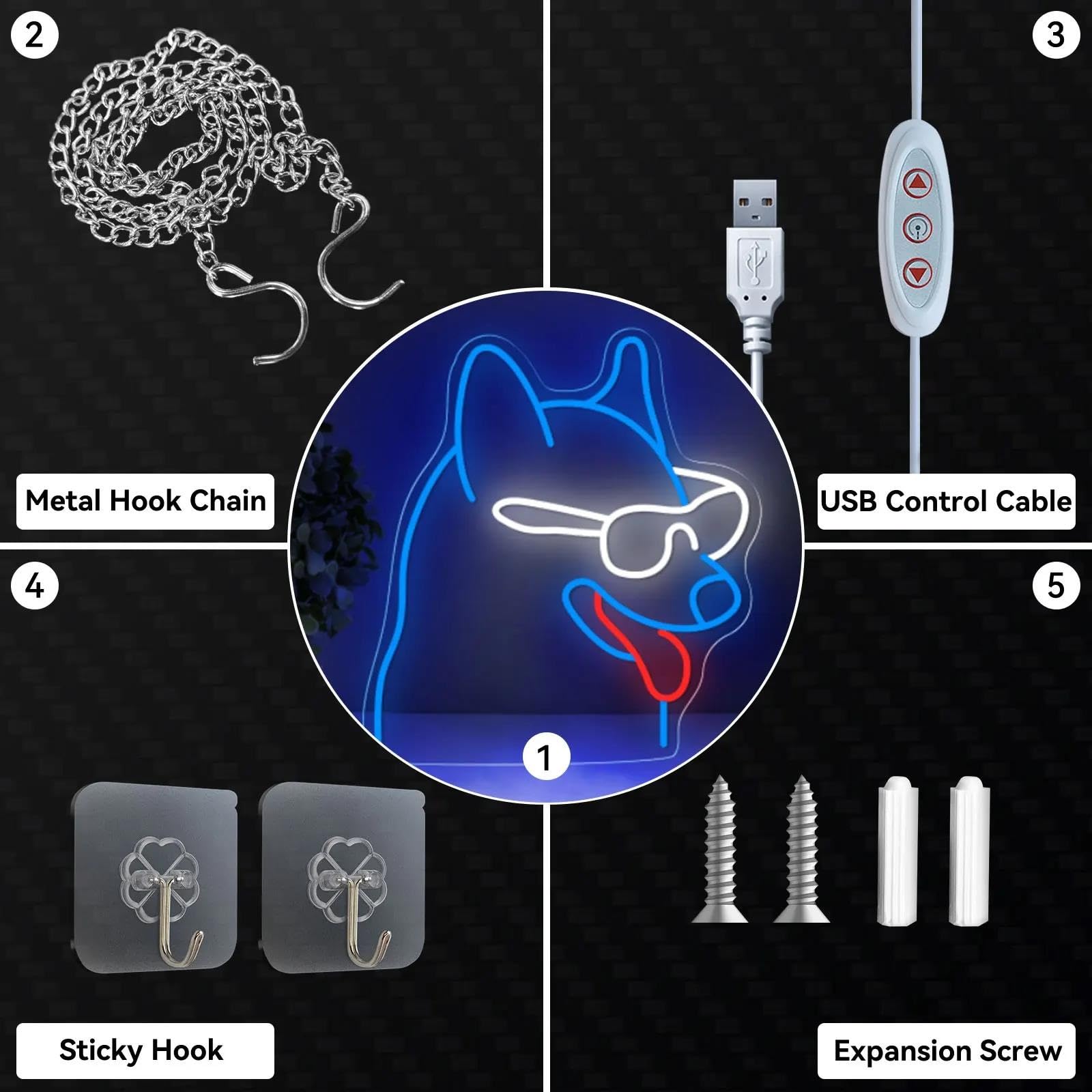 Luz de Diseño de Digital Lindos Anteojos Perros LED Luz De Neón Acrílico USB Para El Hogar Niños Dormitorio Mascotas Habitación Decoración De Pared 36cmx40cm