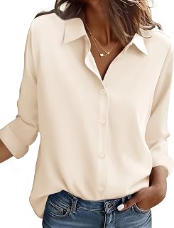 Zeagoo Women's Button Down Shirt Long Sleeve Casual Blouse Lightweight Polyester