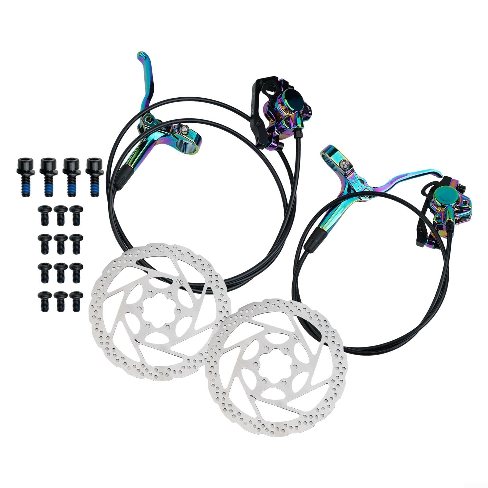 Juego de frenos de disco hidráulicos de doble pistón para bicicleta de montaña, sistema de freno de aceite delantero y trasero con rotores para bicicleta de carretera MTB (colorido)