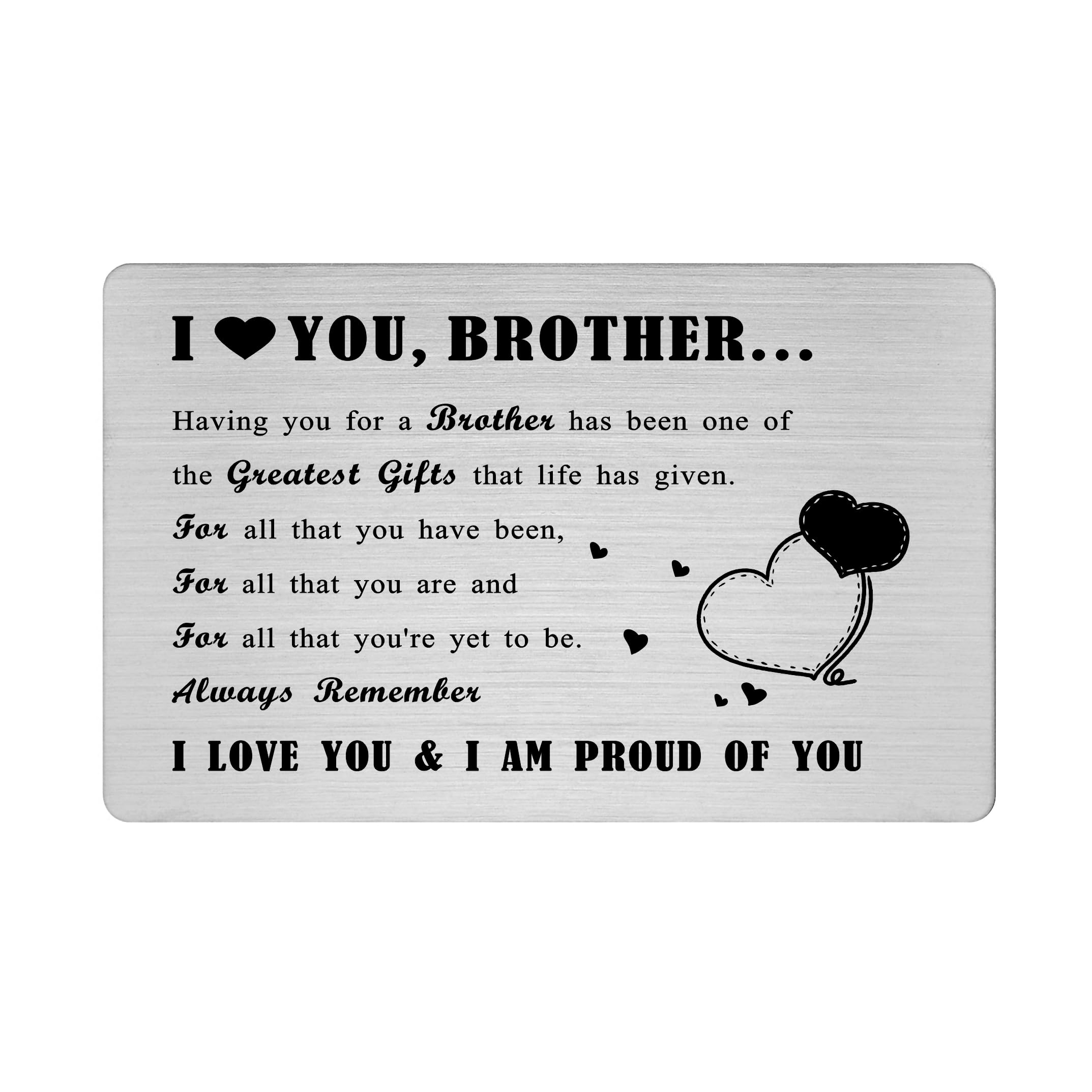 Richesele Gifts for Brother from Sister - Engraved Metal Wallet Card to My Bro - I Love You Brother Wallet Insert for Christmas or Graduation