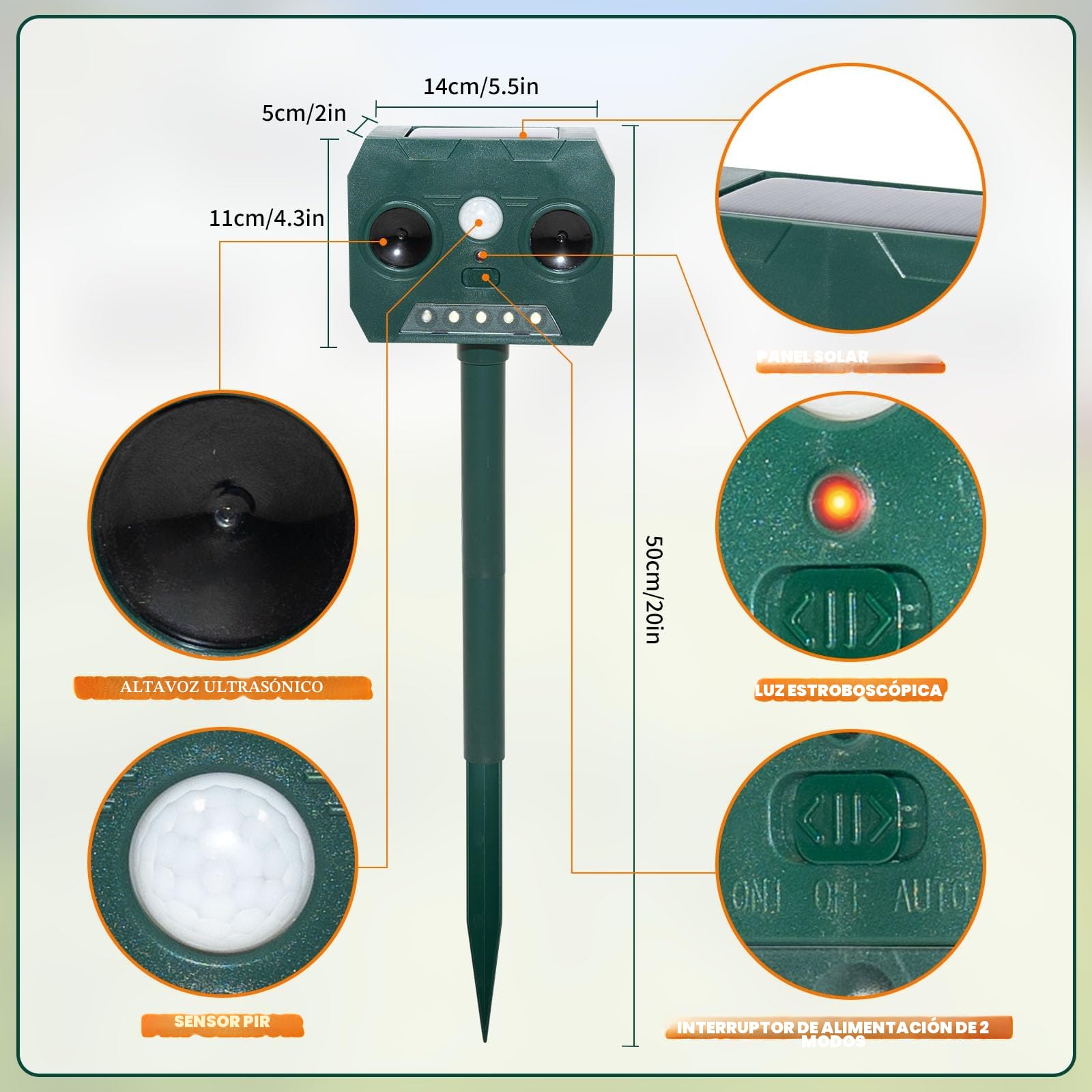 2 Piezas Ahuyentador de Gatos Exterior, Ultrasónico Repelente de Zorros Solar Potente con Luz LED, 12m 120° IP45 Impermeable Aullentador de Animales para Gatos Martas Mapaches Perros