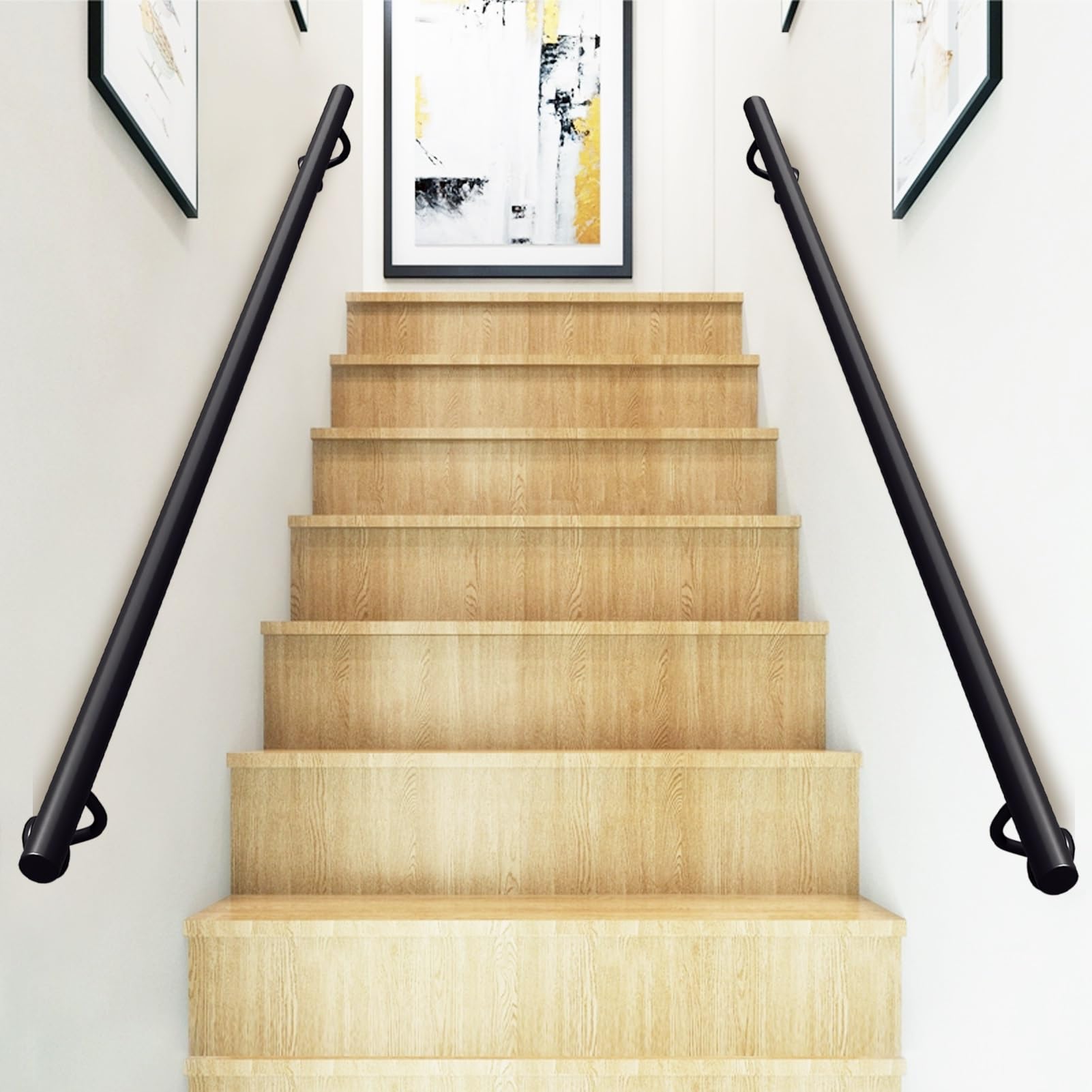 GLDYTVF Stairs Handrail Banister 1m 1.5m 2m 2.5m 3m Staircase Railing for Villa Loft Access Corridor Wall Support, Indoor Grab Rail with Wrought Iron Brackets(100cm/39in)