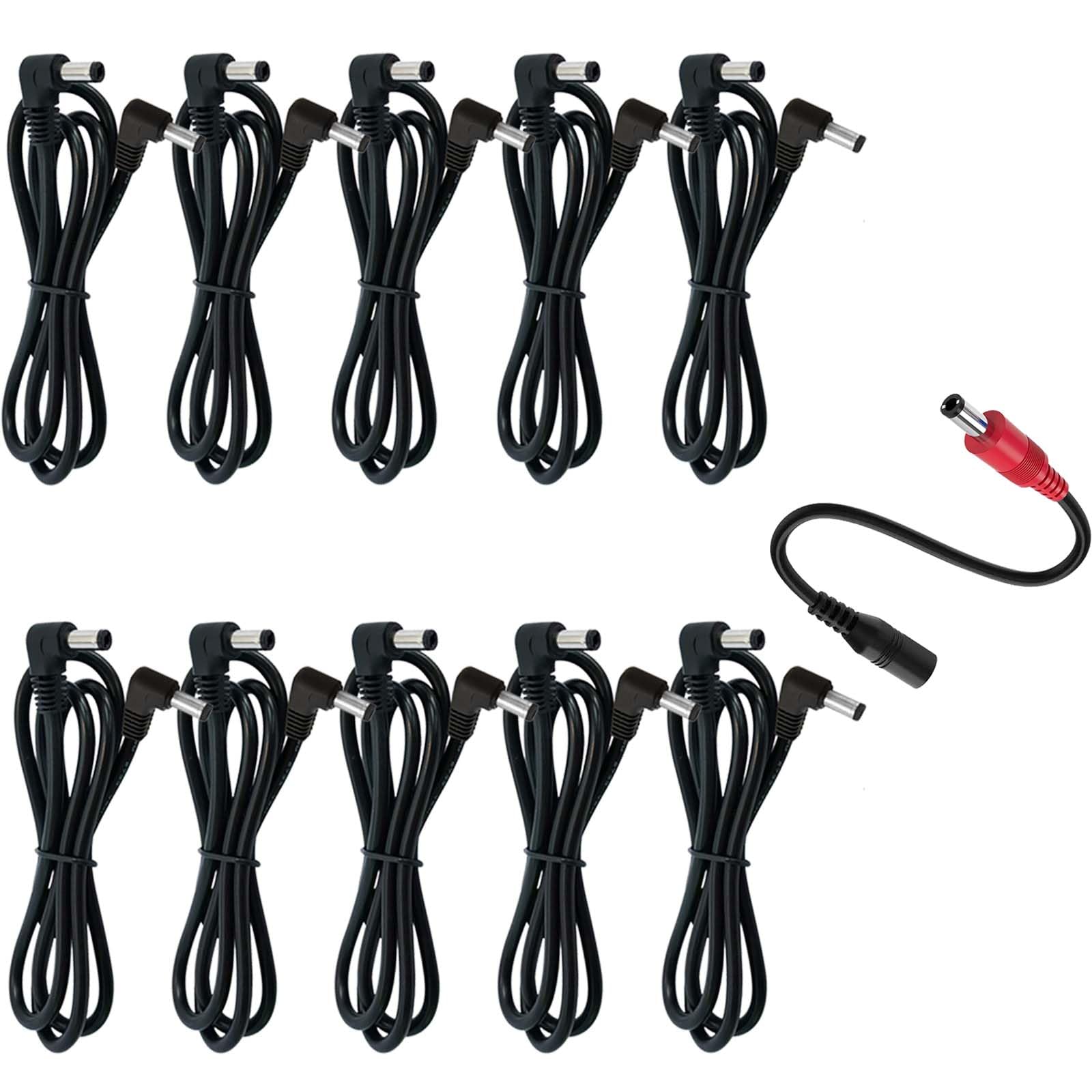 Lot de 11 câbles d'alimentation pour pédale de guitare à angle droit 30 cm, câble d'alimentation 5,5 x 2,1 mm, angle droit aux deux extrémités, mâle vers mâle