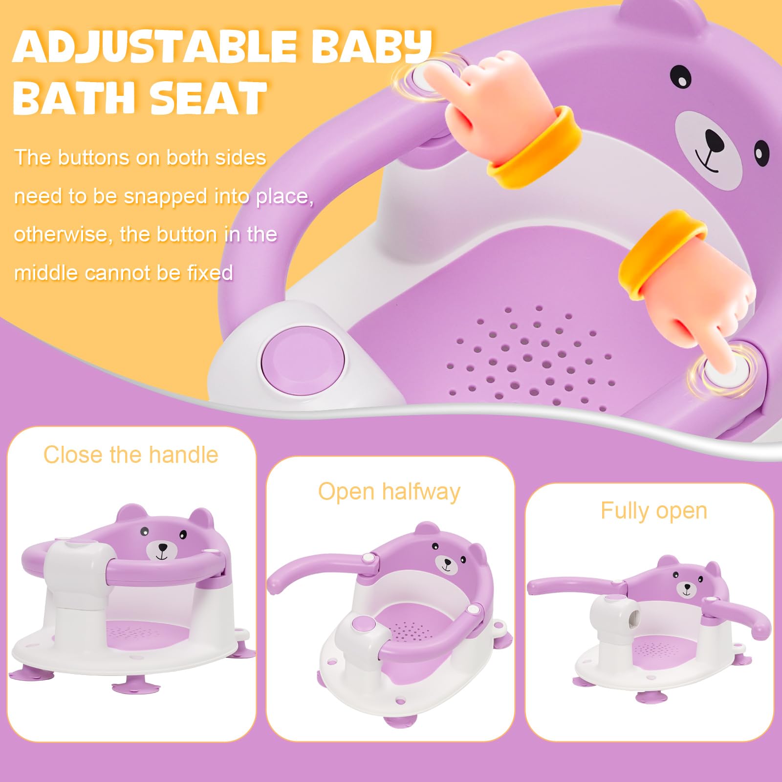 Chaise de Bain pour Bébé 6-24 Mois, Siège de Bain avec Ventouses, Antidérapant Violet
