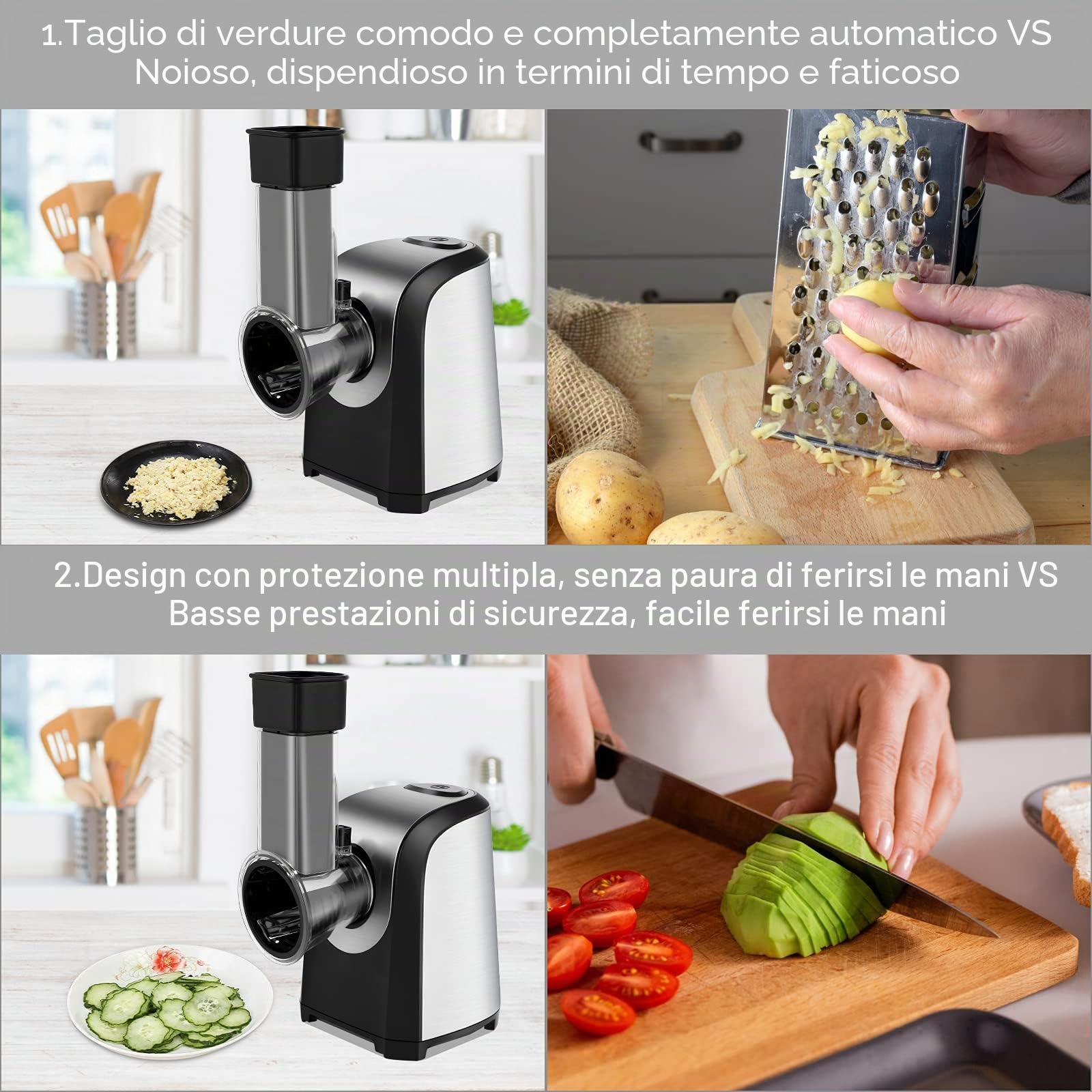 Affettatrice elettrica automatica per verdure, grattugia elettrica da cucina con 5 lame coniche, grattugia e tritatutto elettrico per verdure con controllo a un pulsante