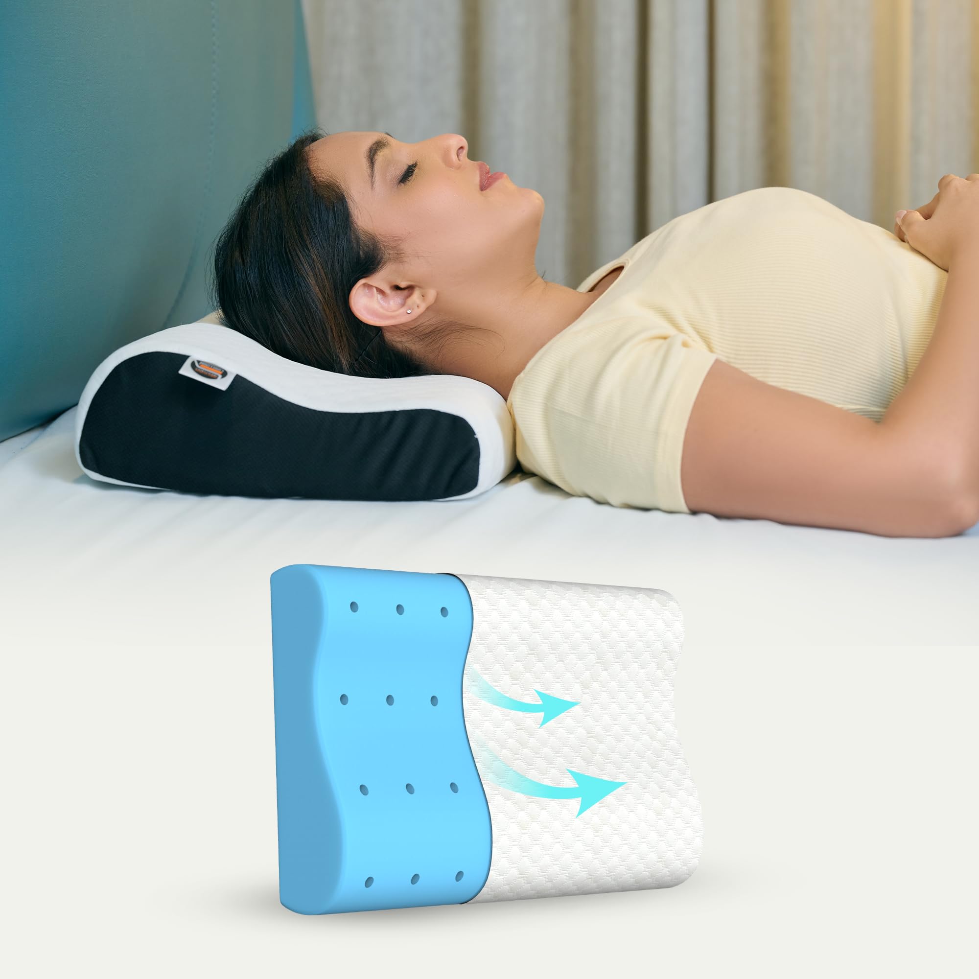 CareFoam Gel Memory Cervical Neck Pillow for Pain Relief Sleep, Improves Posture & Spinal Alignment, Neck Pain Relief Cushion with Ultra Responsive Memory Foam Washable Cover-Queen-White Pack of 1-image-41