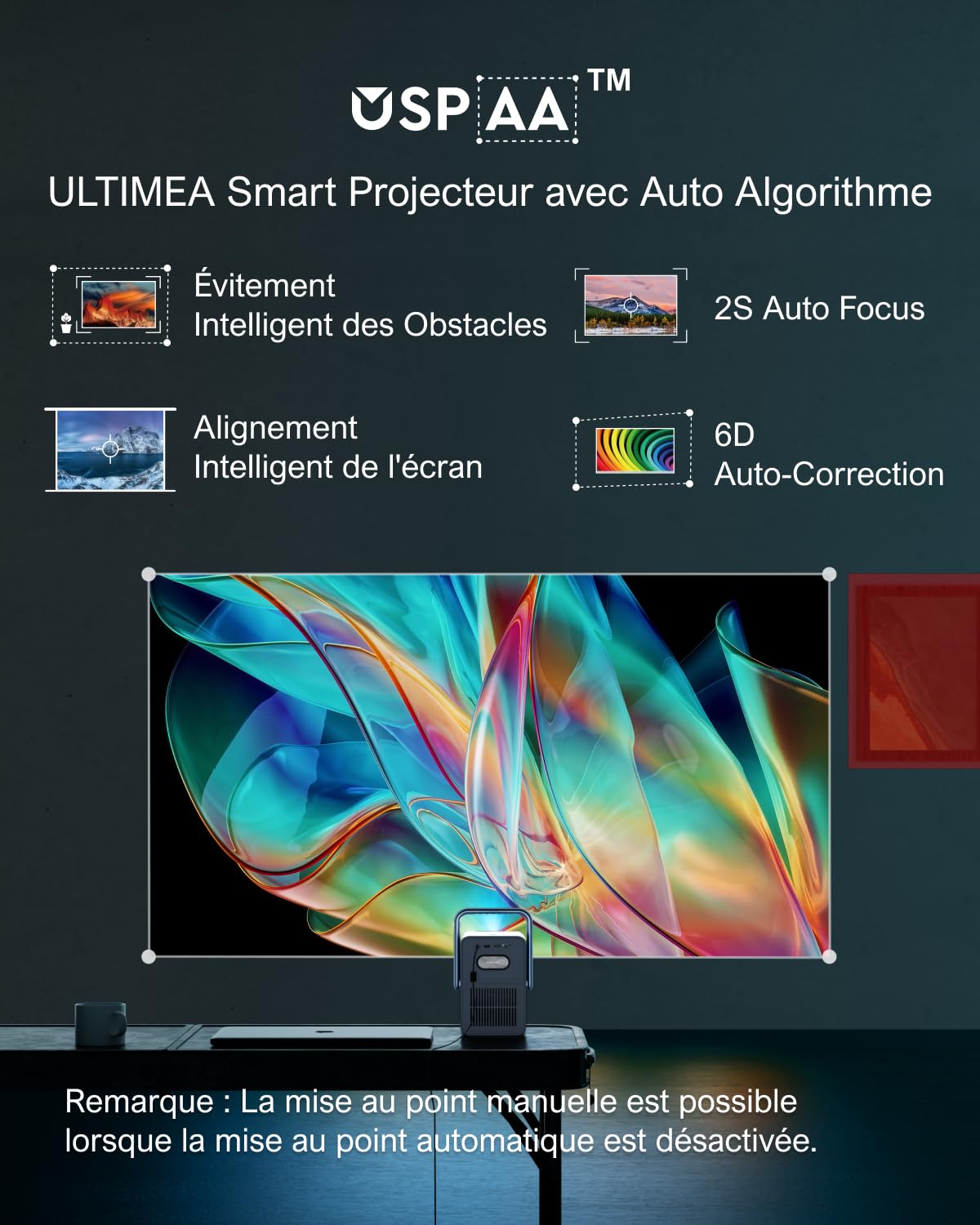 ULTIMEA Vidéoprojecteur Android TV 11.0 avec Netflix, Videoprojecteur 4K Portable, Dolby Audio, 1000 ANSI, Basses Profondes, Home Cinéma, Vidéo Projecteur 1080P Extérieur WiFi Bluetooth, Poseidon E40