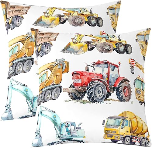 Fundas de almohada decorativas para excavadora para niños, fundas de almohada retro para sofá del hogar, fundas de cojín para tractor, maquinaria de