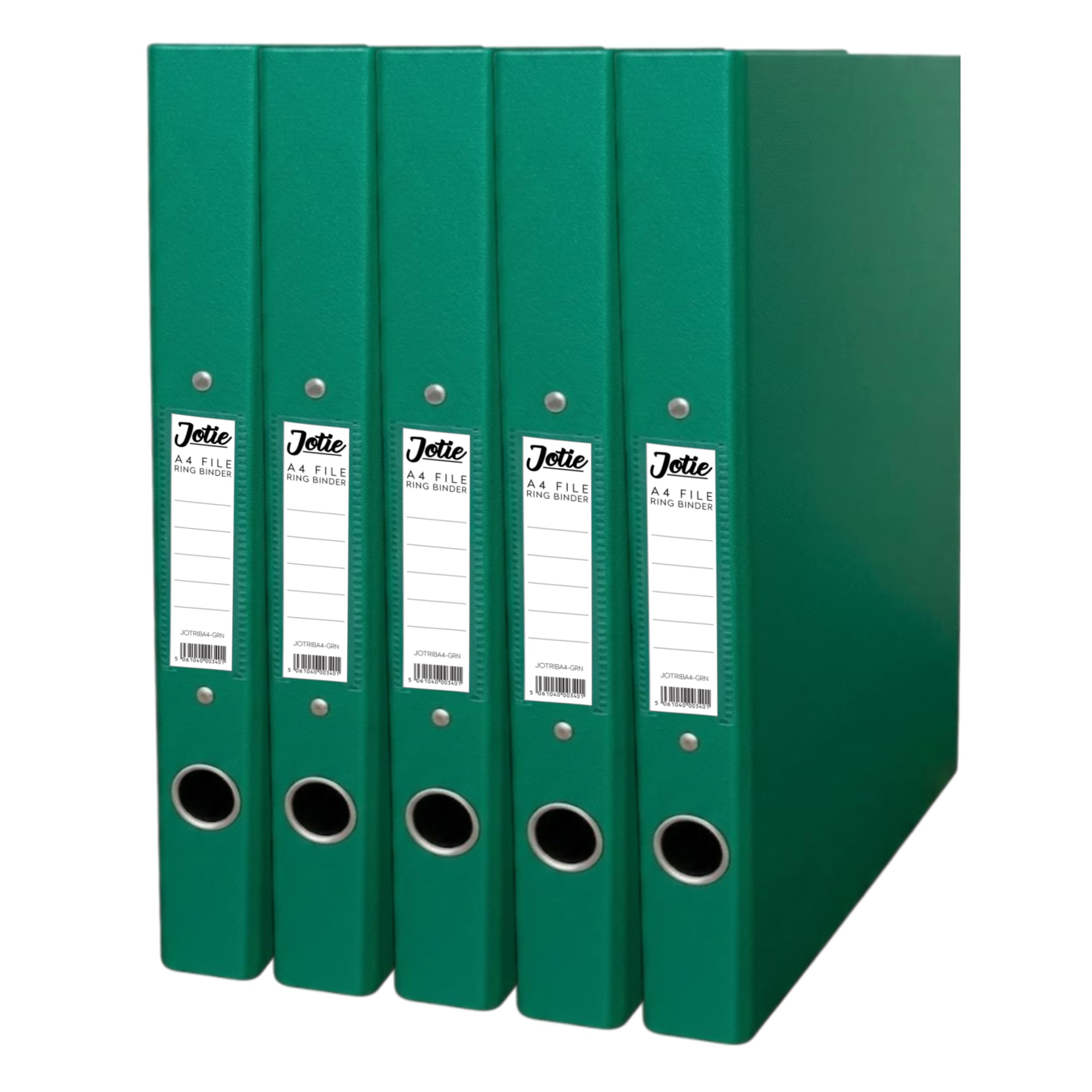 Jotie A4 Ring Binder Folder, Durable 2 Ring A4 Binder for Files & Documents, 40mm Spine, 250 Sheet Capacity, Thumb Hole & Spine Label, Office School File Storage, Green, Pack of 5