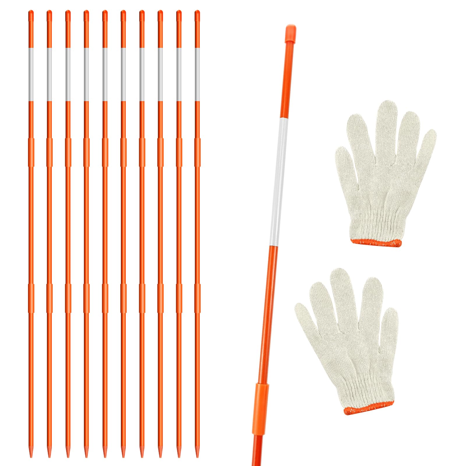 Driveway Markers, Driveway Markers Reflective Sticks for Driveway 4ft Orange Fiberglass Snow Stakes with Reflective Strip for Easy Visibility at Night for