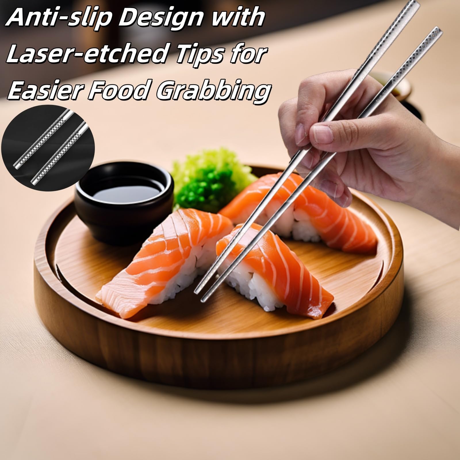 5 Pair Metal Chopsticks Reusable 18/8 Stainless Steel Chopsticks Set — Amazon image 4