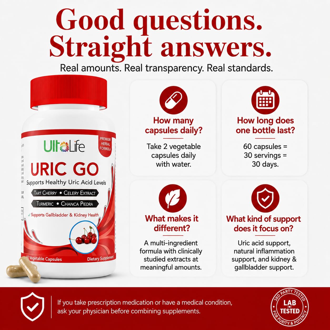 #1 URIC GO Uric Acid Cleanse Support Supplement for G.O.U.T - Natural Kidney Cleanse Detox Formula Chanca Piedra, Celery Seed, Tart Cherry, Cranberry, Pomegranate, Turmeric, Vegan Non-GMO 60 Capsules — Amazon image 5
