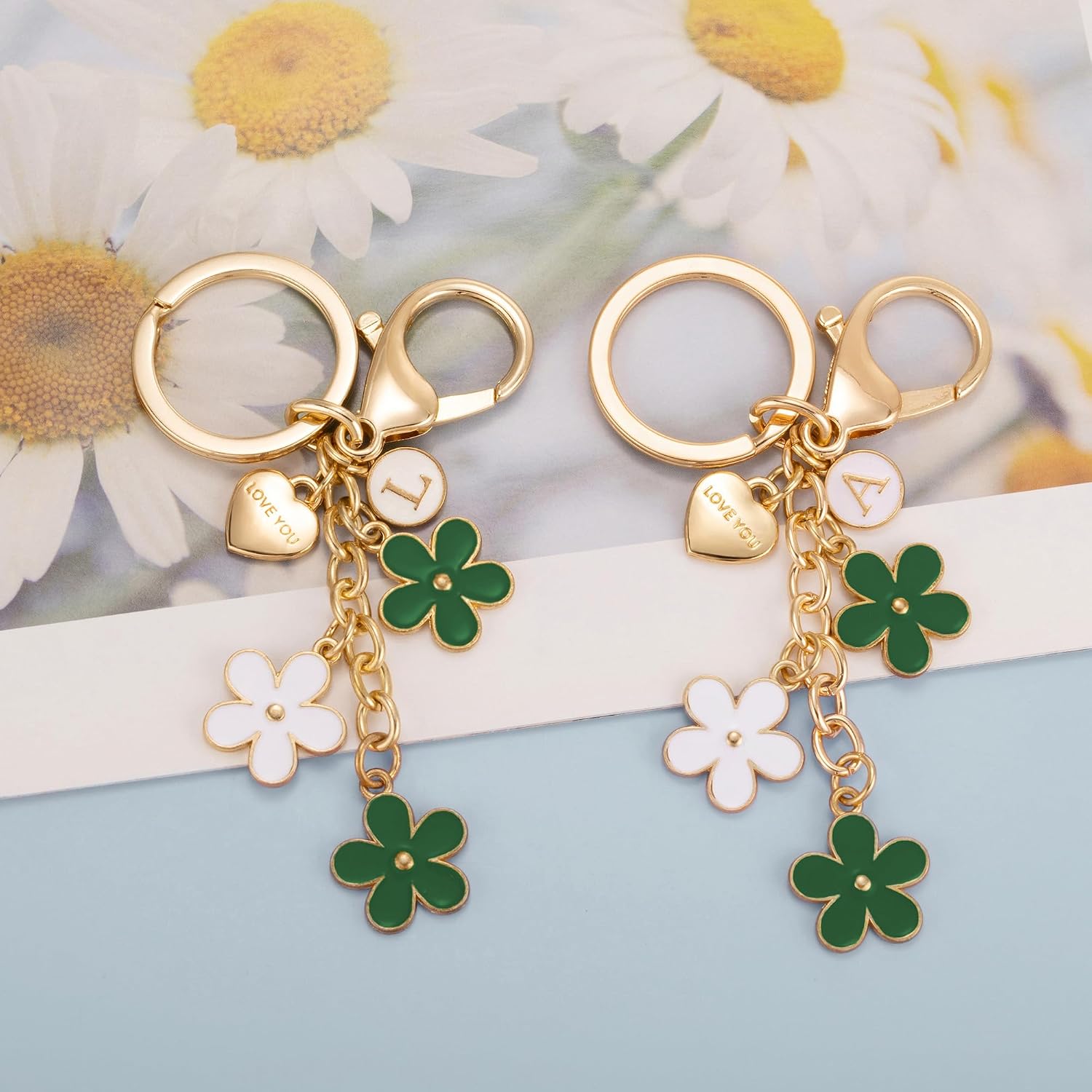 SELOVO Initial Keychain Handbag Keychain Flower Key Chain for Women Cute Love You Letter Keyring image 3