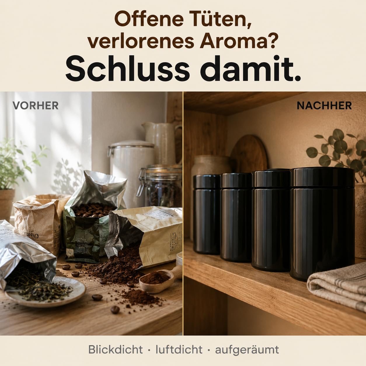 POSH Barattoli ermetici, 100 x 1 l, in PET per uso alimentare, con coperchio a vite, contenitori in plastica opaca con coperchio, per caffè, tè, erbe, barattoli in plastica rotondi impilabili