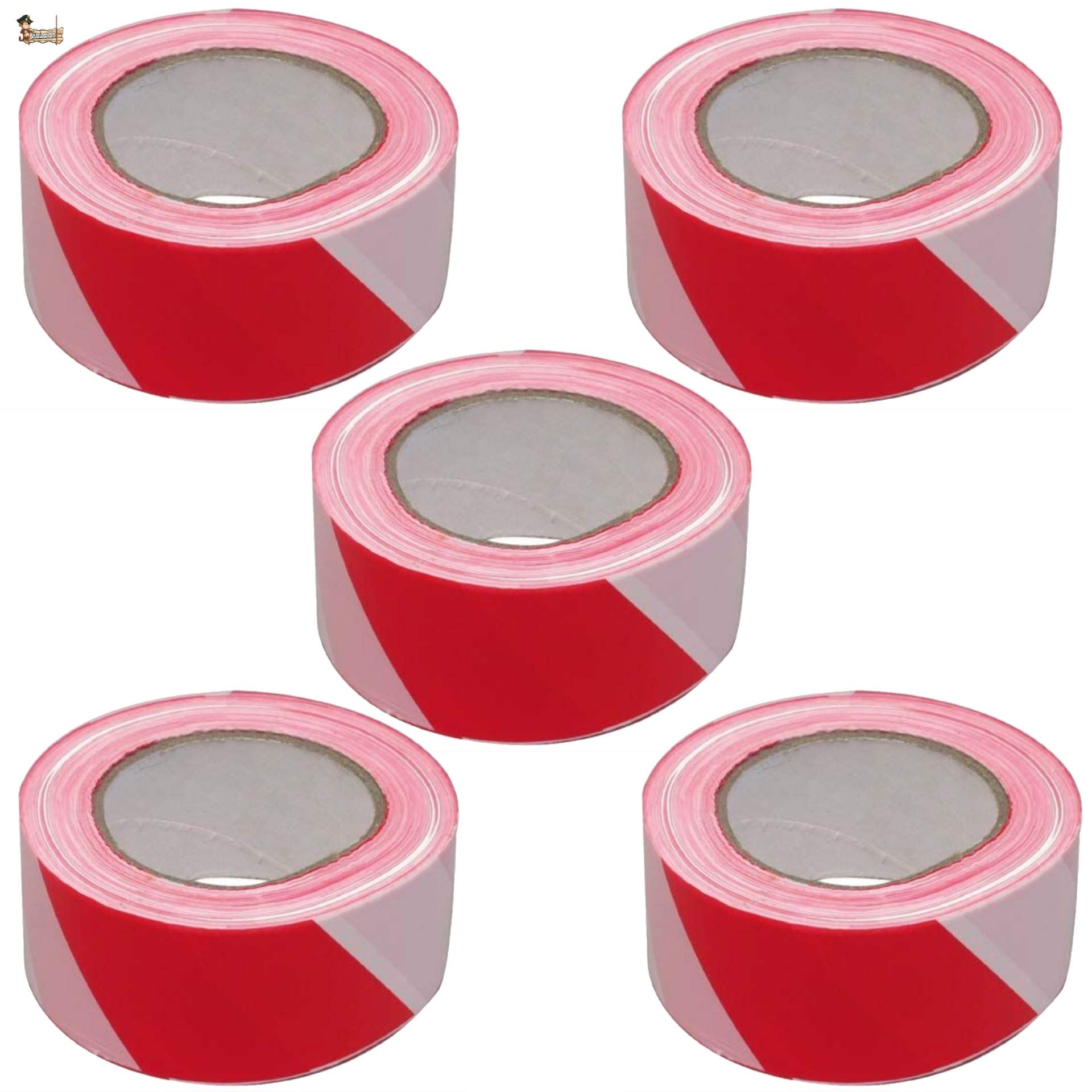 BricoLoco Rollo Cinta señalización balizamiento roja blanca. No adhesiva. Ancho 80 mm. Rollo 500 mts. Más largo, ancho, duradero. Advertencia, señalizar, delimitar y balizar espacios. (5)