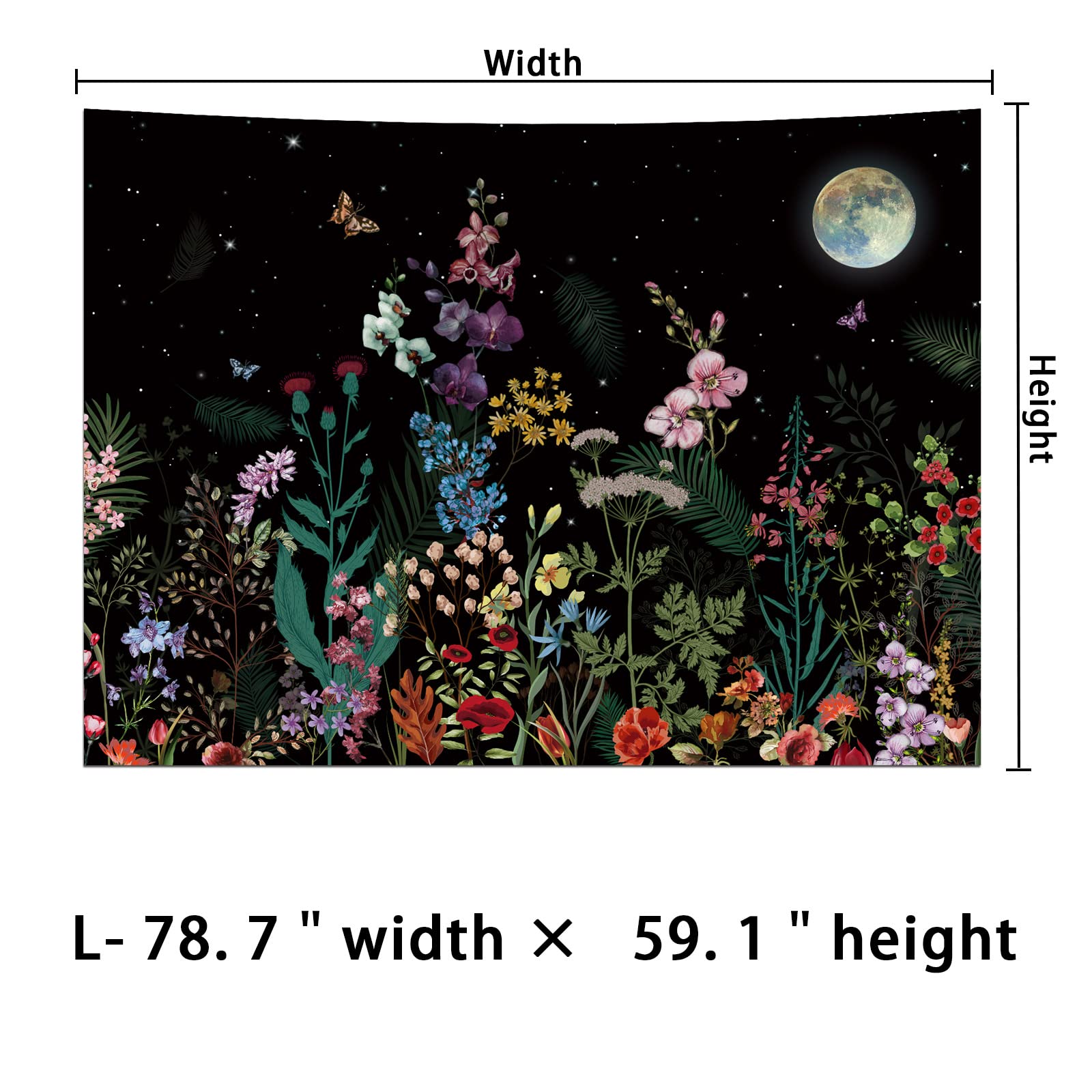 Kwiatowe rośliny gobelin galaktyka księżyc gwiazdy gobelin vintage boho kwiat motyl gobelin czarny gwiaździste niebo natura gobelin ścienny wiszący do sypialni