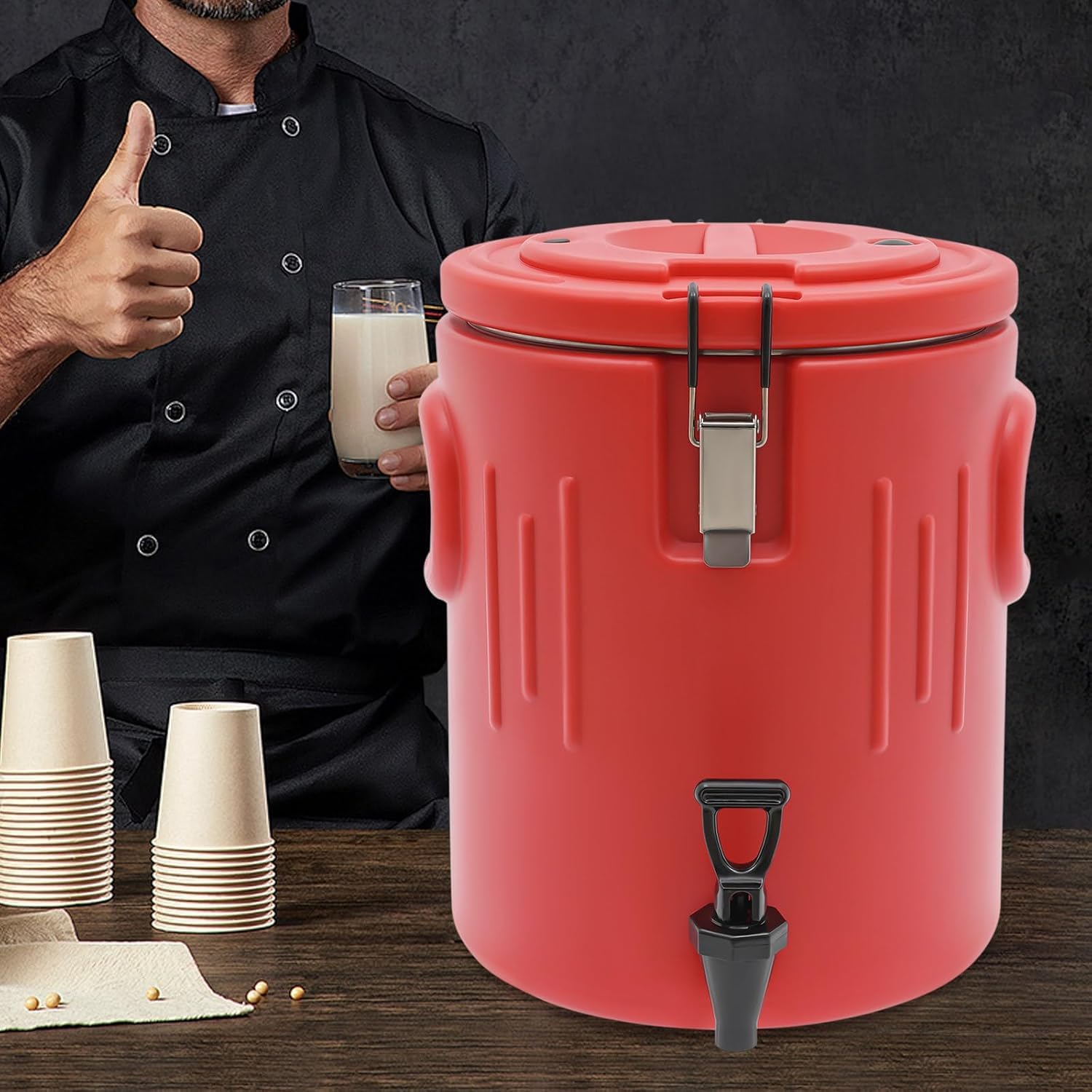 Genérico Dispensador de Bebidas portátil Aislado con Grifo y Tapa de Bloqueo - Contenedor de Bebidas frías y Calientes para café, Sopa, Agua, Ideal para Catering y restaurantes