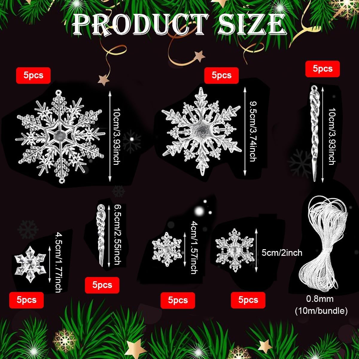 RK_Enterprises_35pcs Christmas Tree Hanging Ornament Small Crystal Acrylic Christmas Ornaments for Christmas Tree Transparent Snowflake Icicle Christmas Hanging Ornament