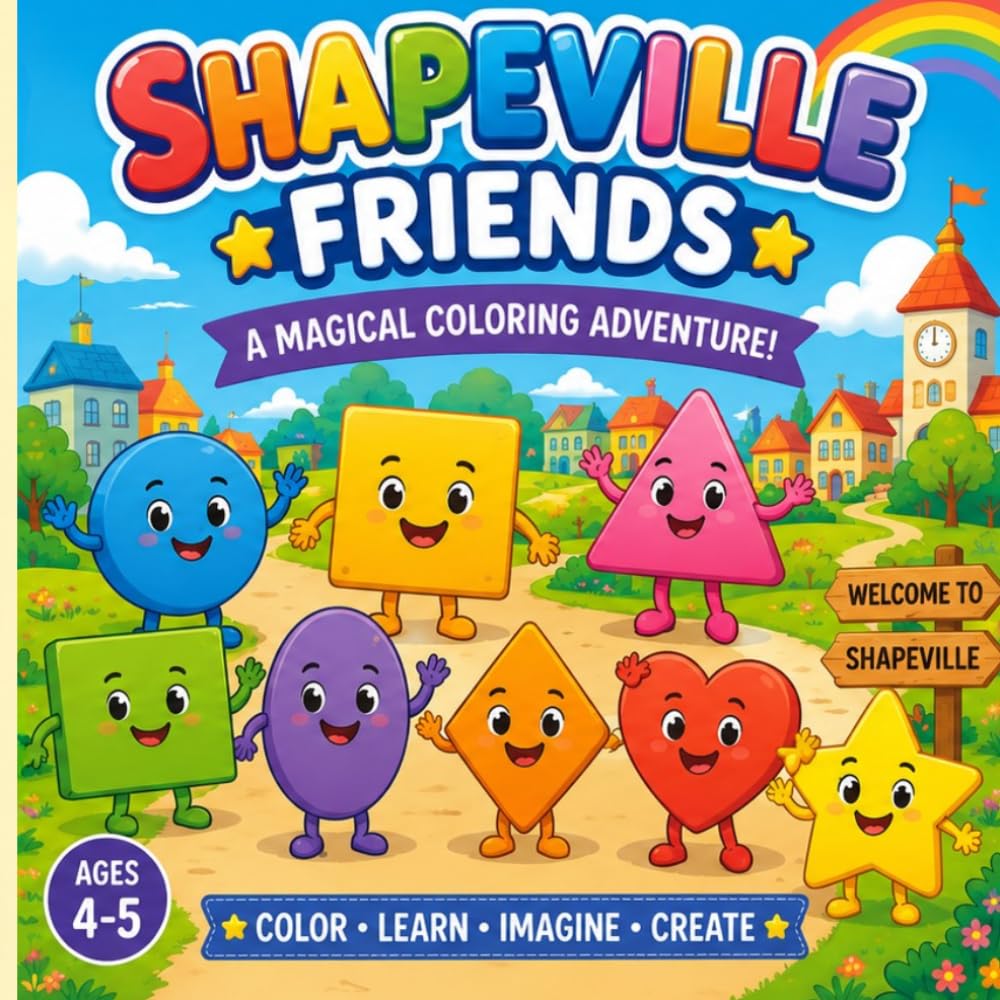 Shapeville Friends: Preschool Shape Story Coloring Book, adventure easy and medium coloring activity for 4-5 year old, early learning fun, learn basic ... pages. Preschool learning, early education