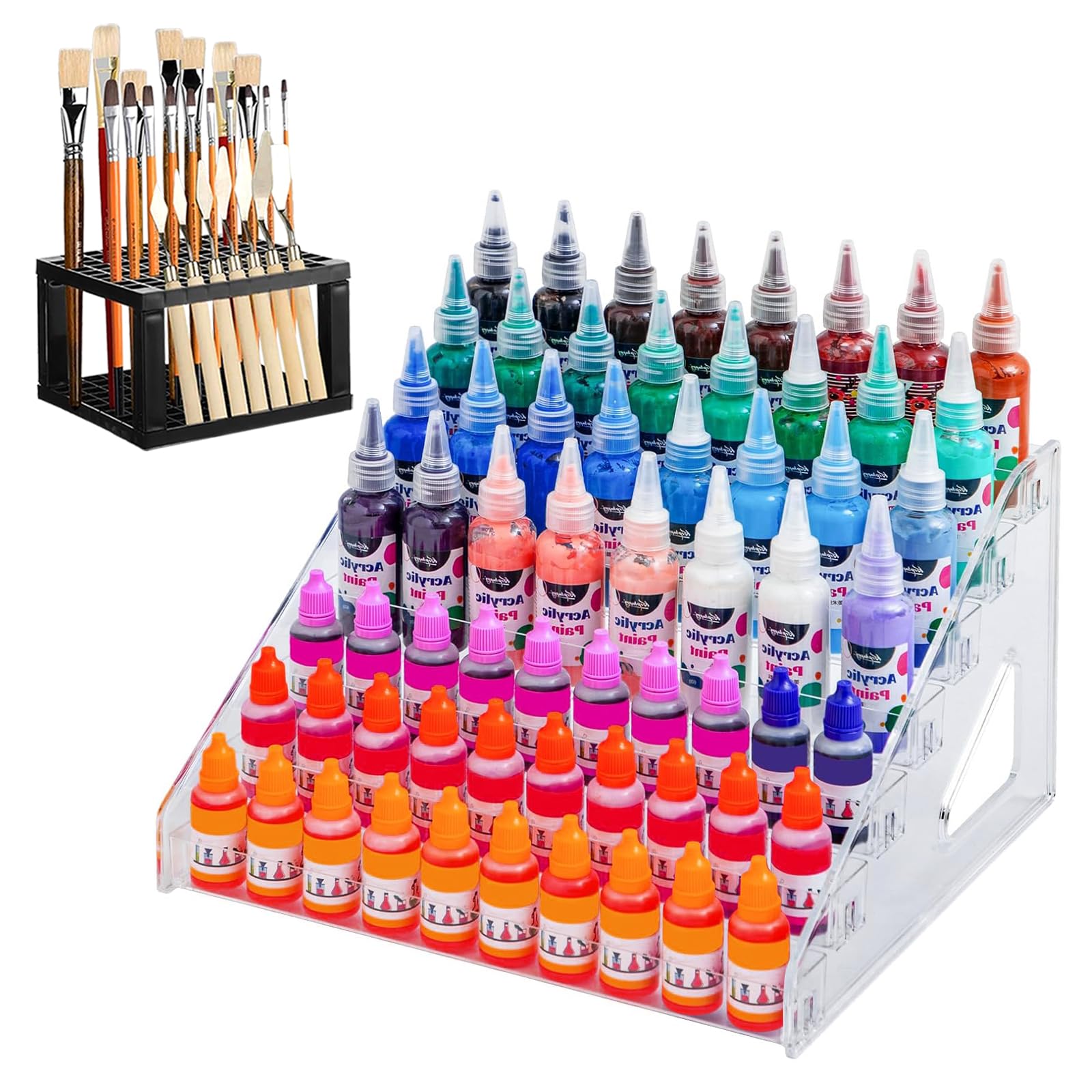 Organizador de pintura acrílica transparente de 7 capas con soporte para pincel, organizador de esmalte de uñas, organizador de ma