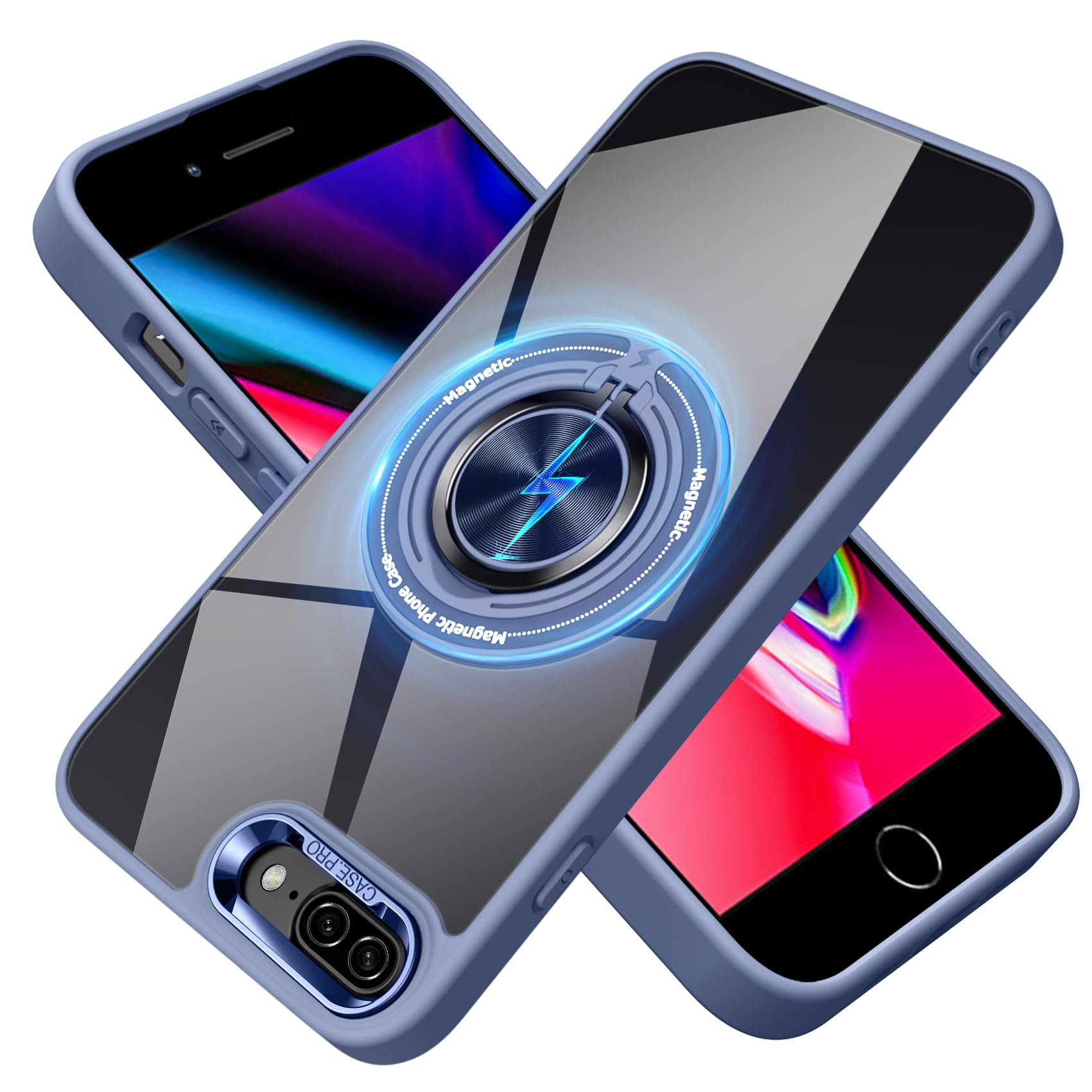 - for iPhone 8 Plus/iPhone 7 Plus Case Compatible with Magnetic,with Ring Holder,Transparent Hard PC Scratchproof Bracket Phone Case 5.5inch,Blue JUS12-96