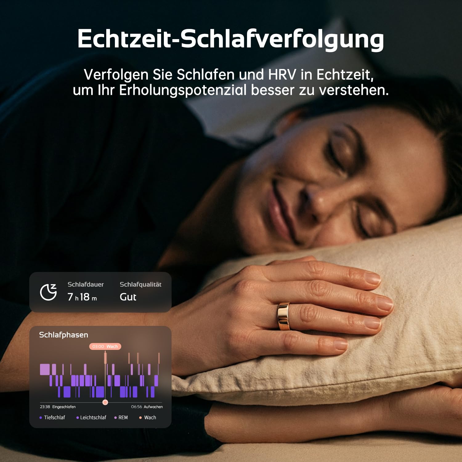 O Ring Smart Ring, Fitness Ring Tracker mit 8–12 Tagen Akkulaufzeit, Schlafüberwachung-Stress-Herzfrequenz-Frauen-Gesundheits Tracker,keine Abonnementgebühren,kompatibel mit iOS & Android,Roségold-9